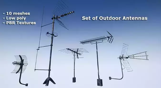 Set of outdoor TV Antennas Low-poly 3D model