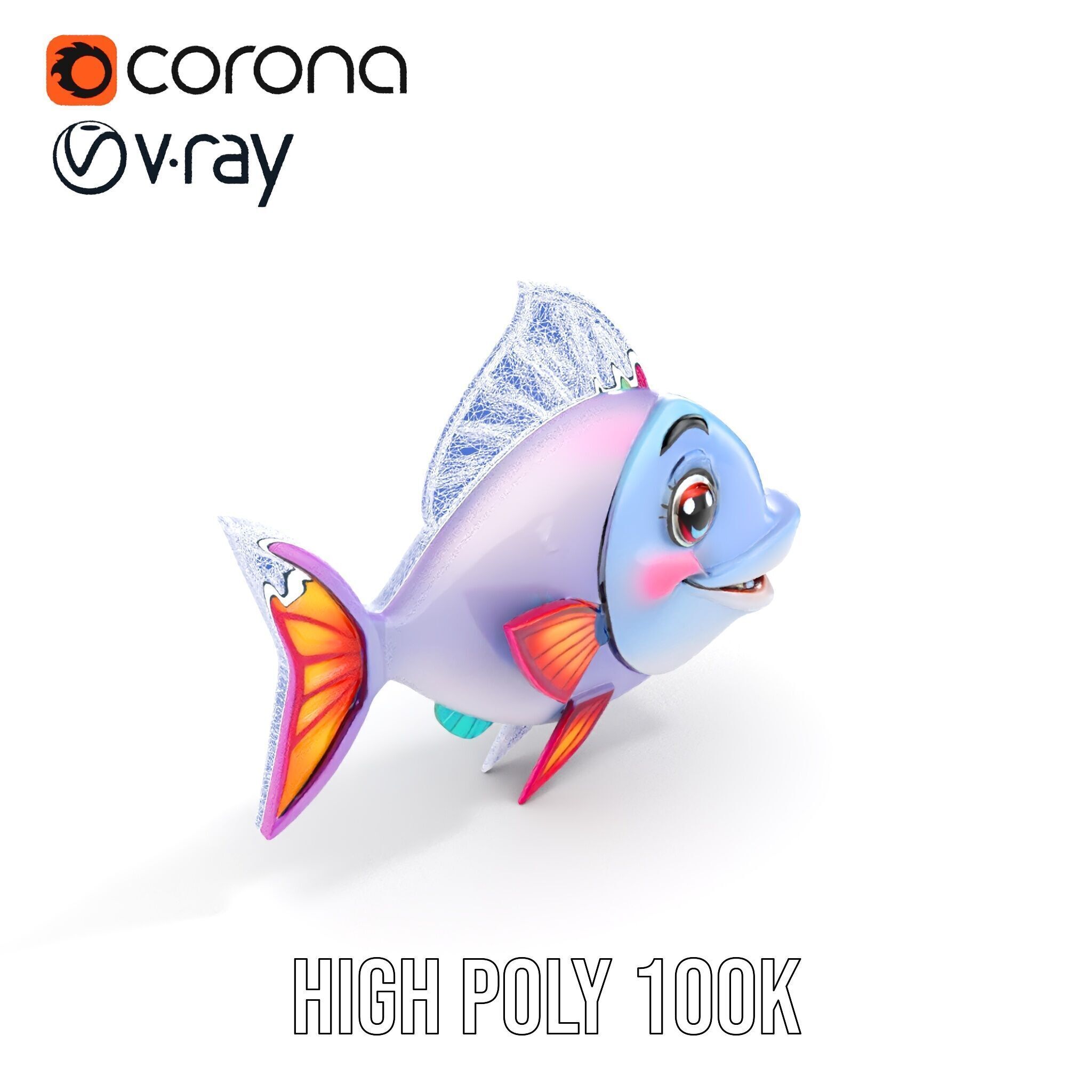 Colorful Cartoon Fish Model Pack with Animations Low-poly 3D model_32