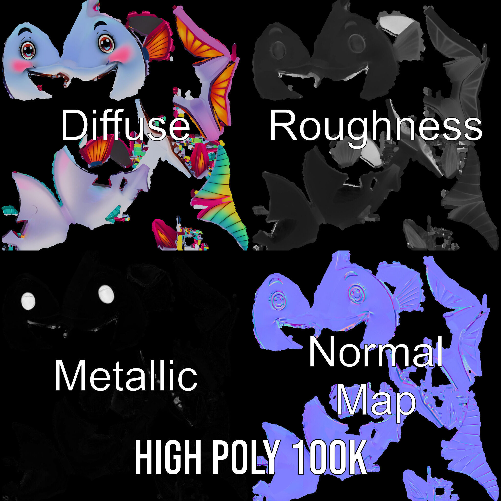 Colorful Cartoon Fish Model Pack with Animations Low-poly 3D model_3