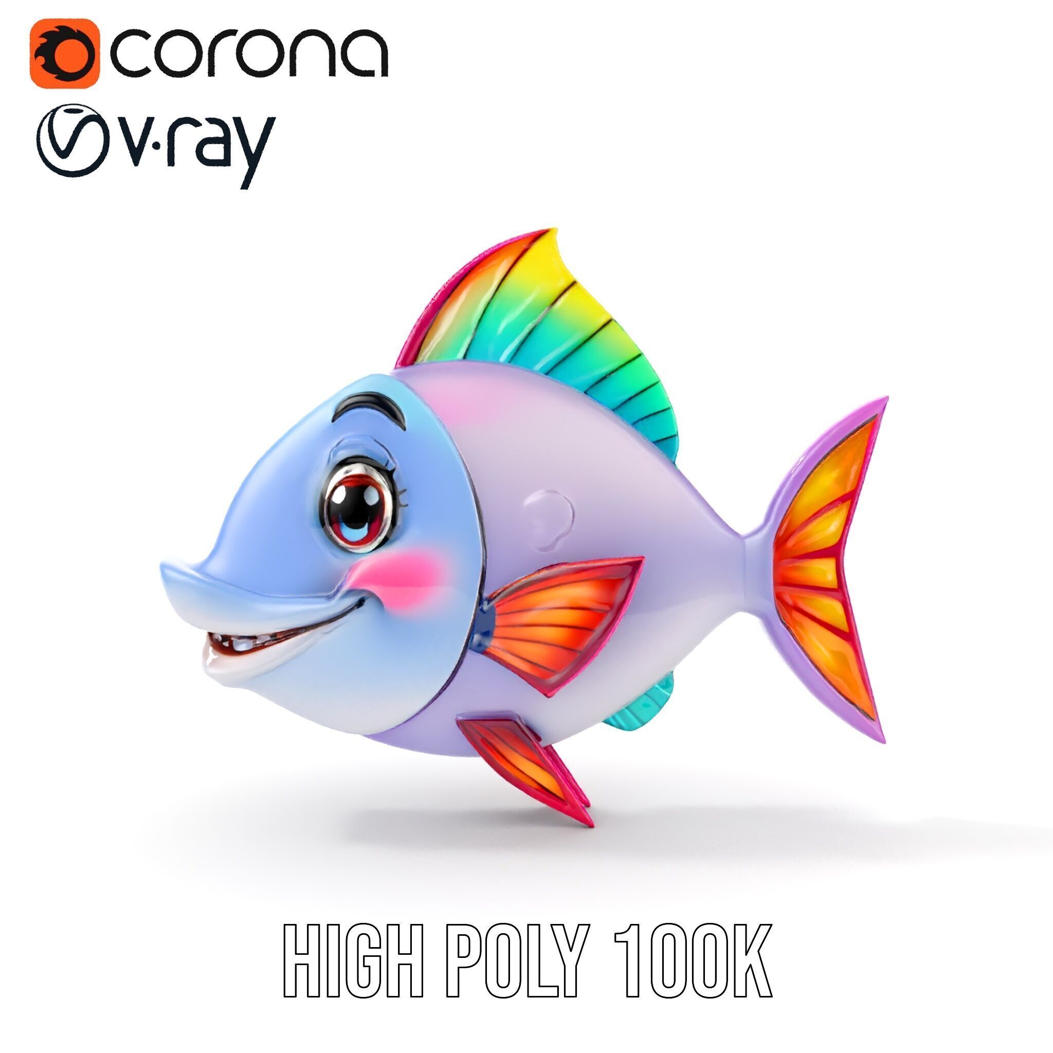 Colorful Cartoon Fish Model Pack with Animations Low-poly 3D model_13