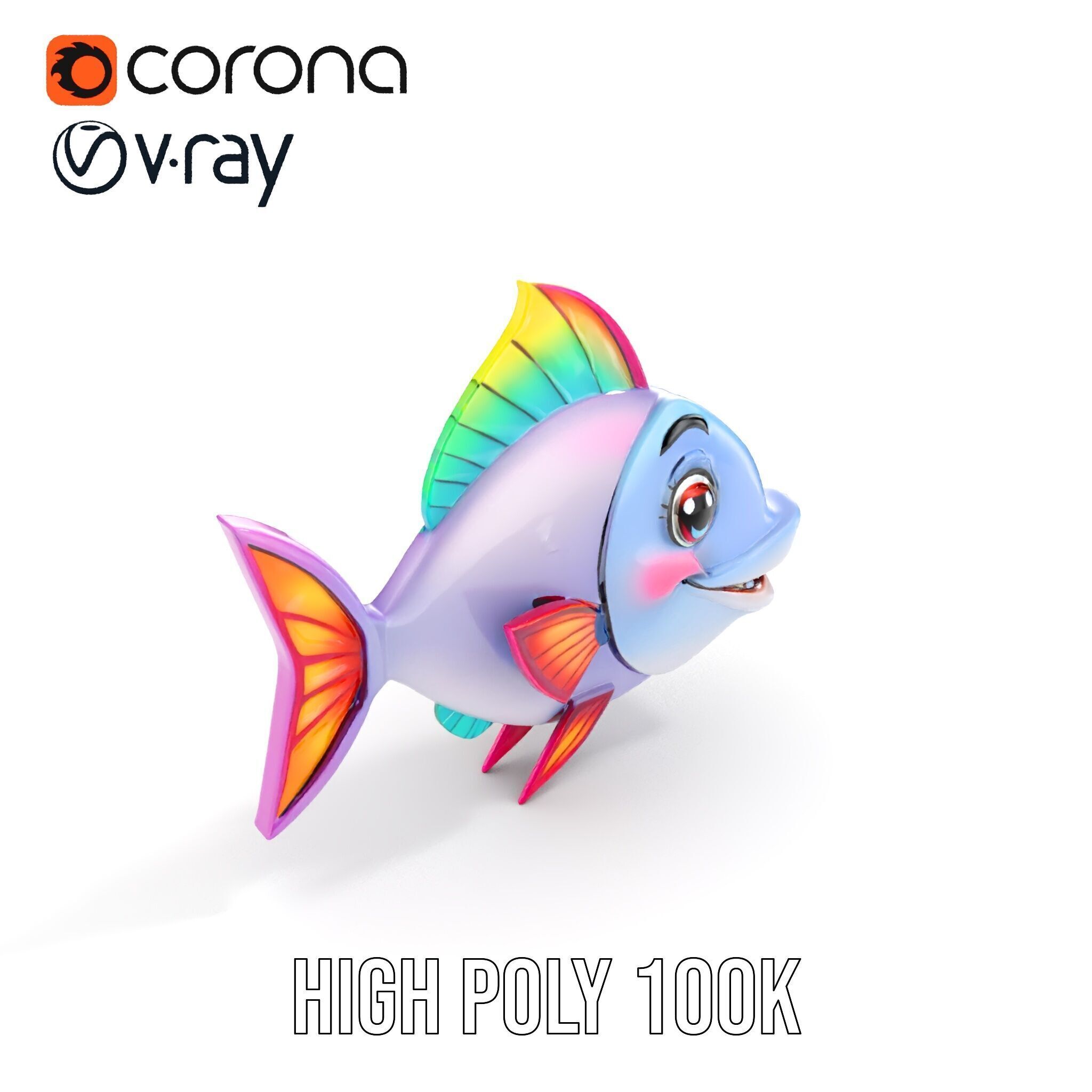 Colorful Cartoon Fish Model Pack with Animations Low-poly 3D model_7