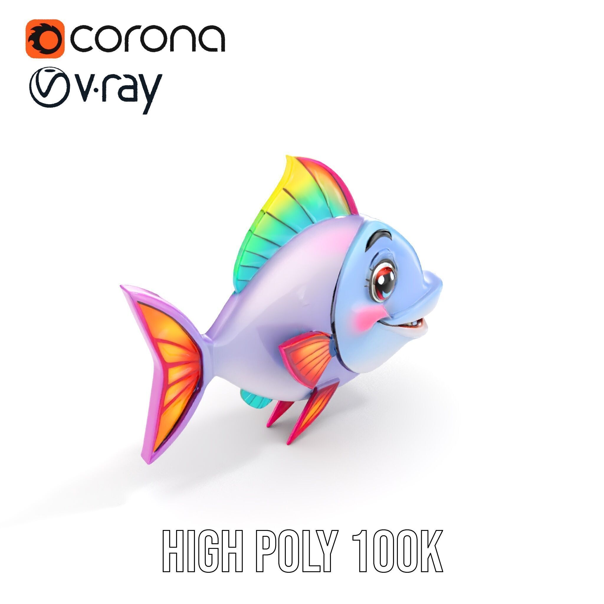 Colorful Cartoon Fish Model Pack with Animations Low-poly 3D model_24