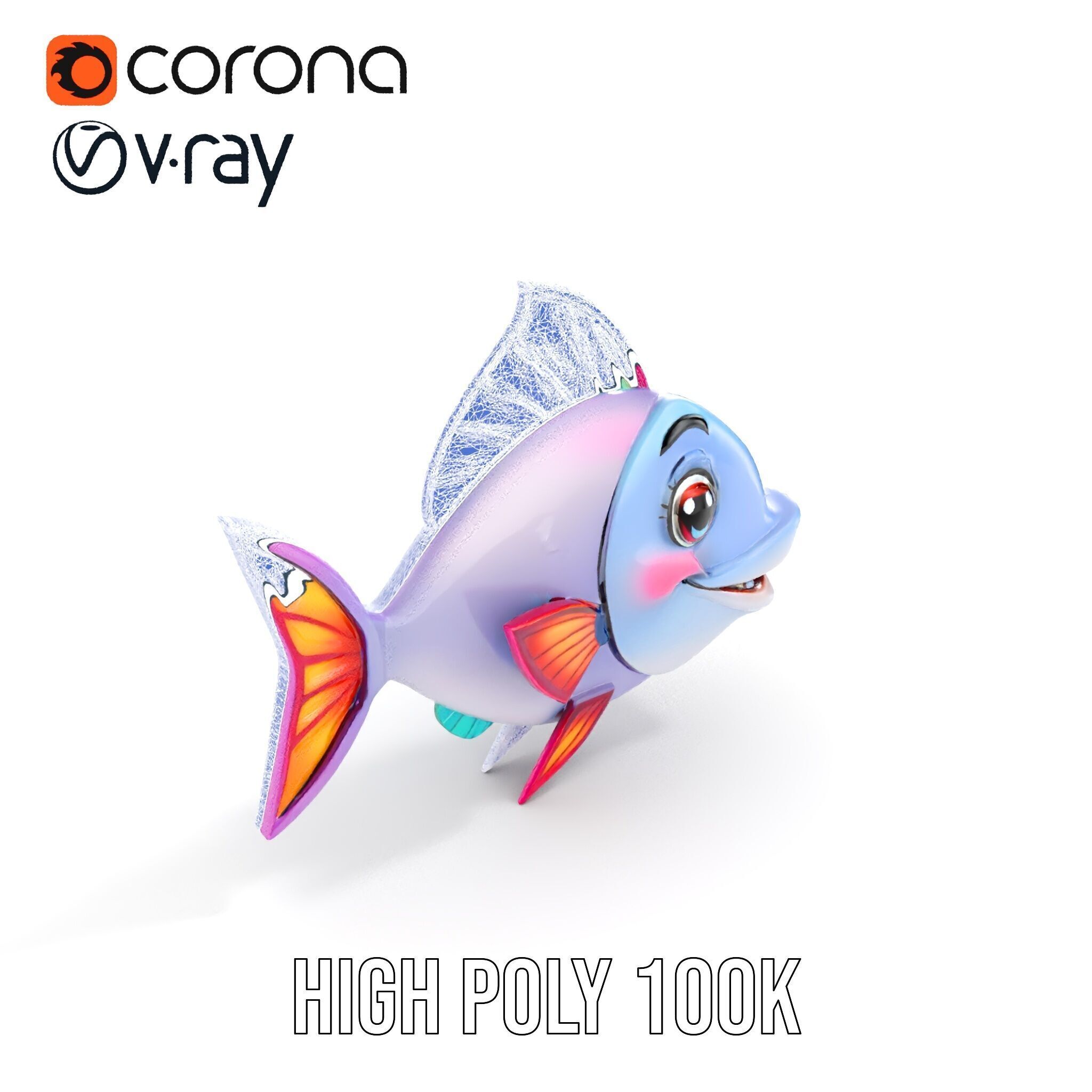 Colorful Cartoon Fish Model Pack with Animations Low-poly 3D model_22