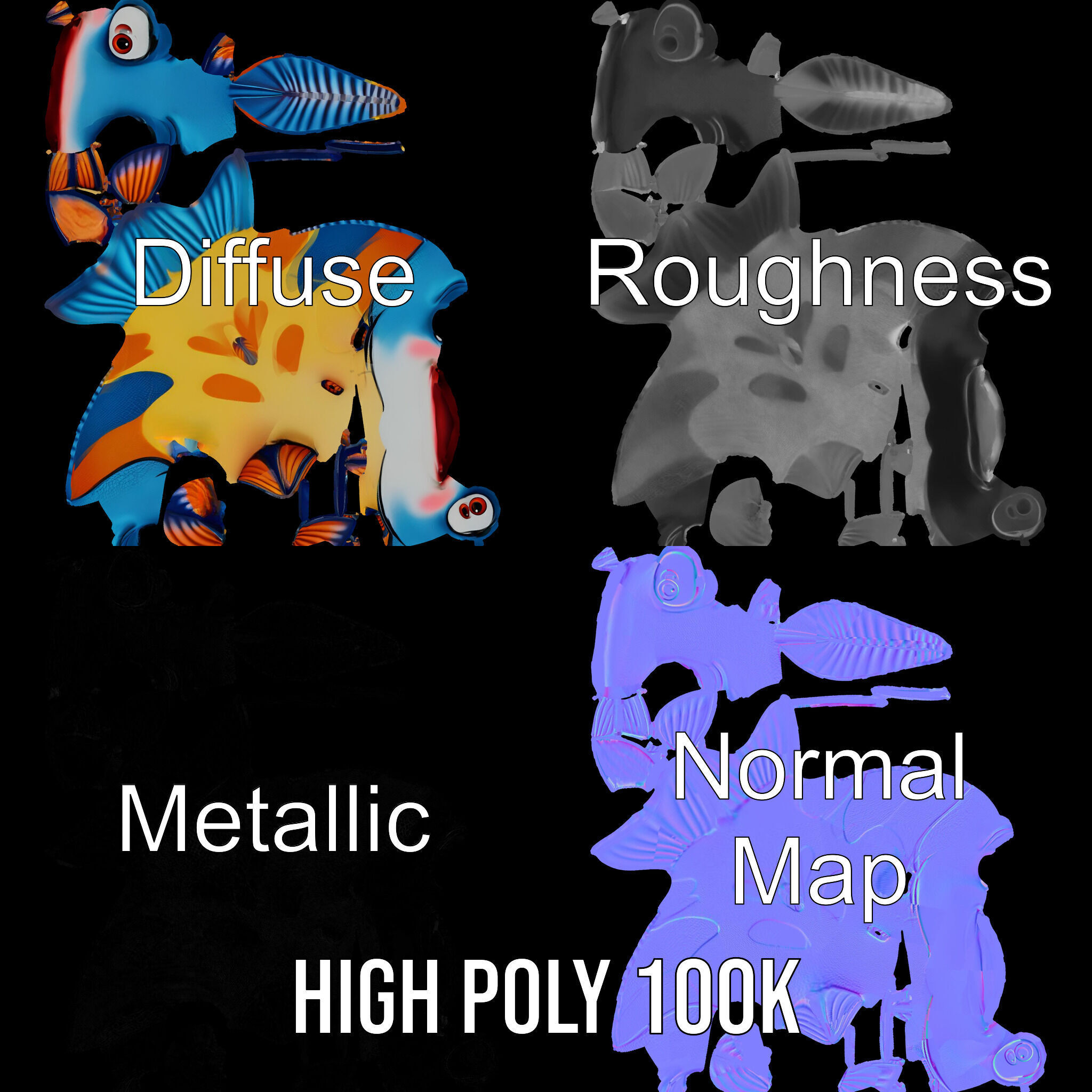 Cartoon Fish Character Model Pack Low-poly 3D model_3