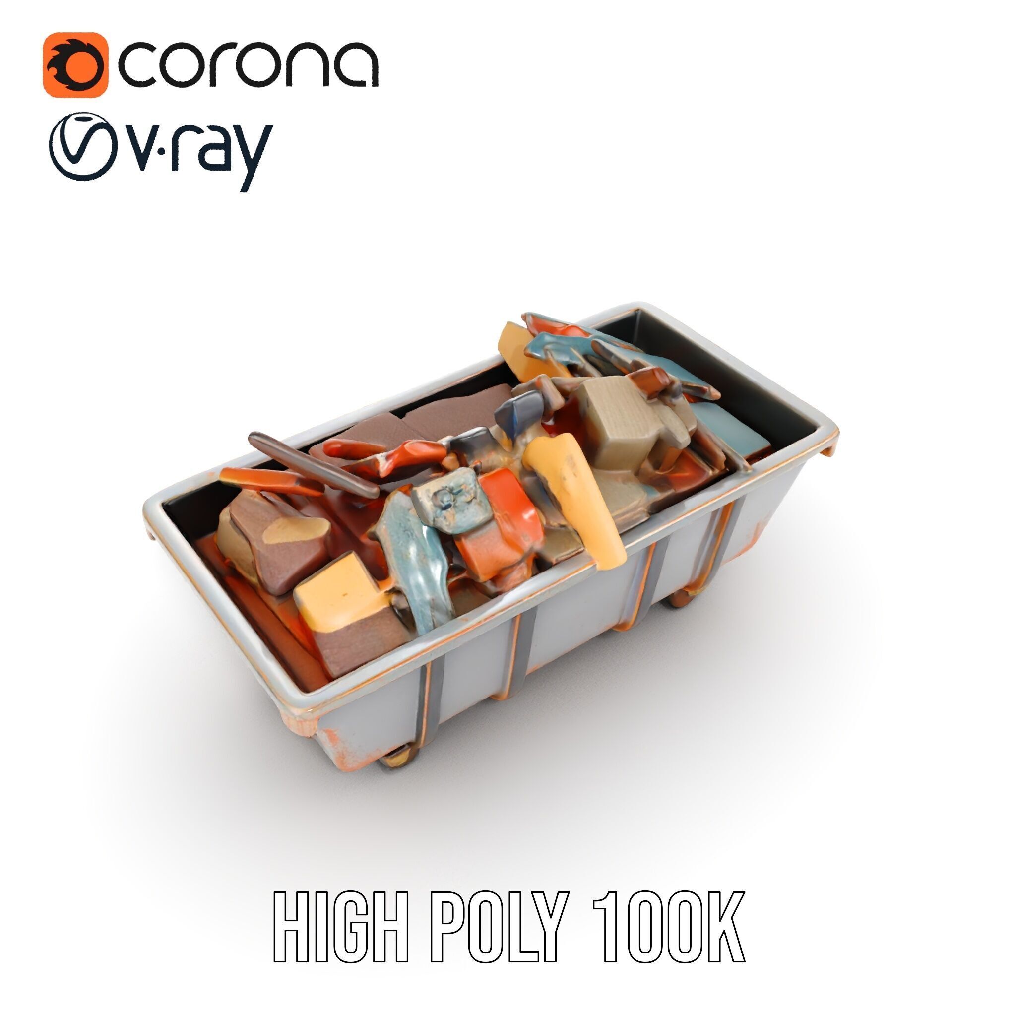 Rustic Dumpster and Debris Model Pack Low-poly 3D model_36