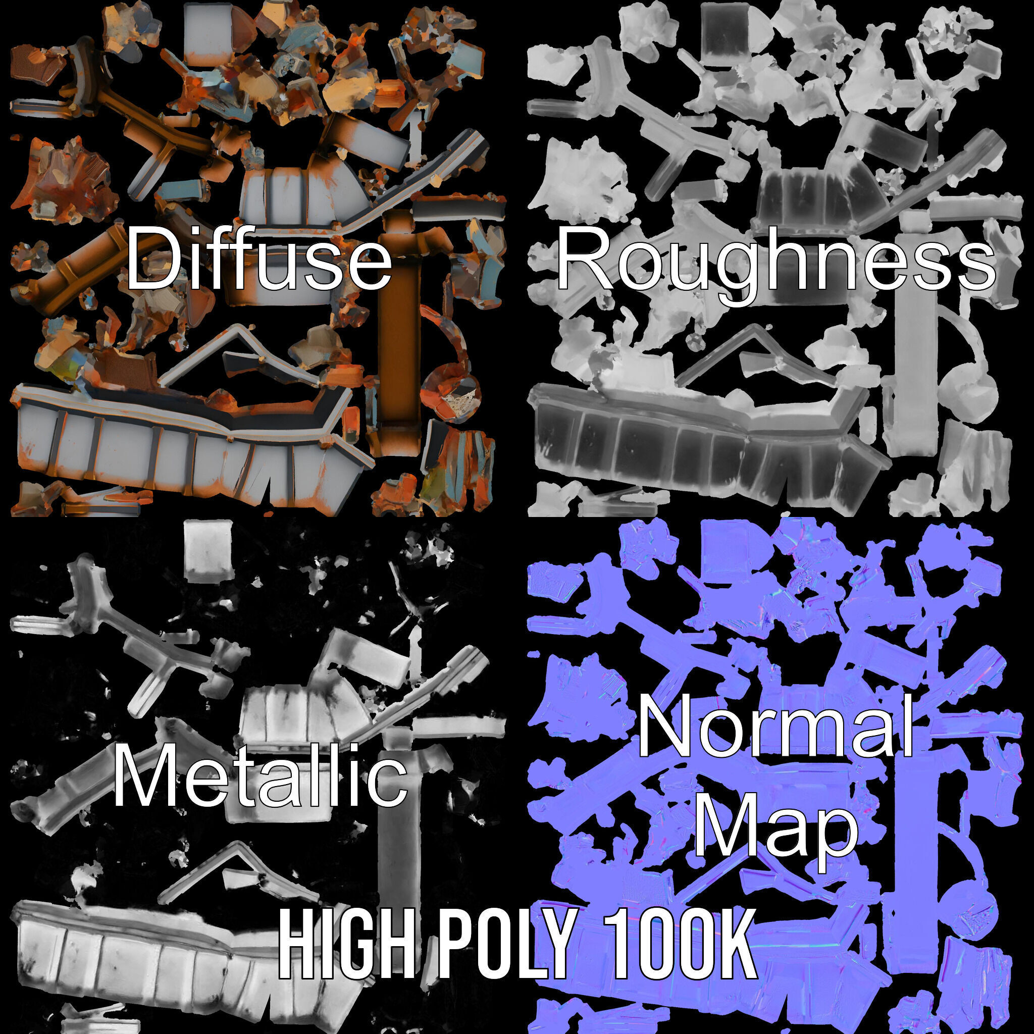 Rustic Dumpster and Debris Model Pack Low-poly 3D model_3