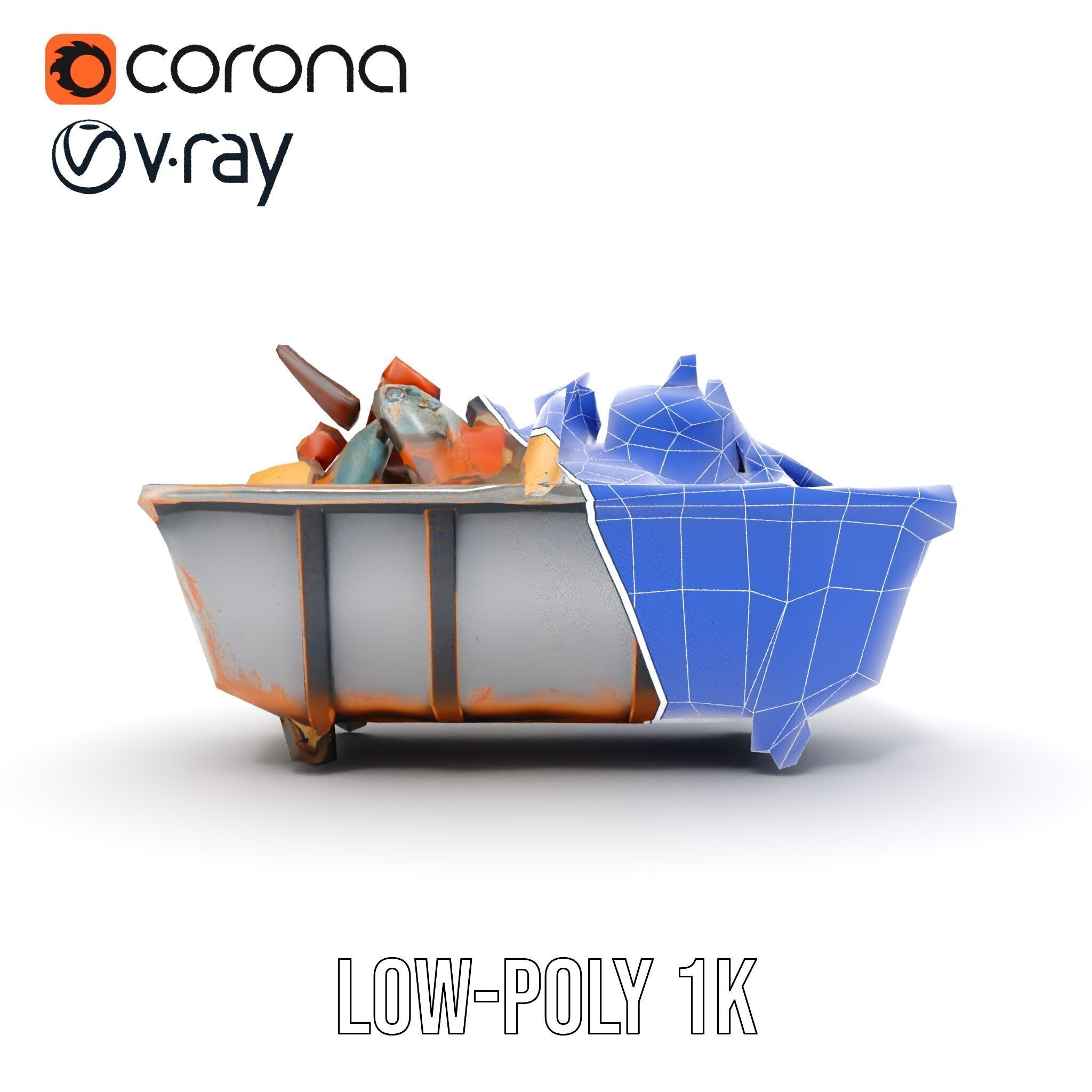 Rustic Dumpster and Debris Model Pack Low-poly 3D model_32