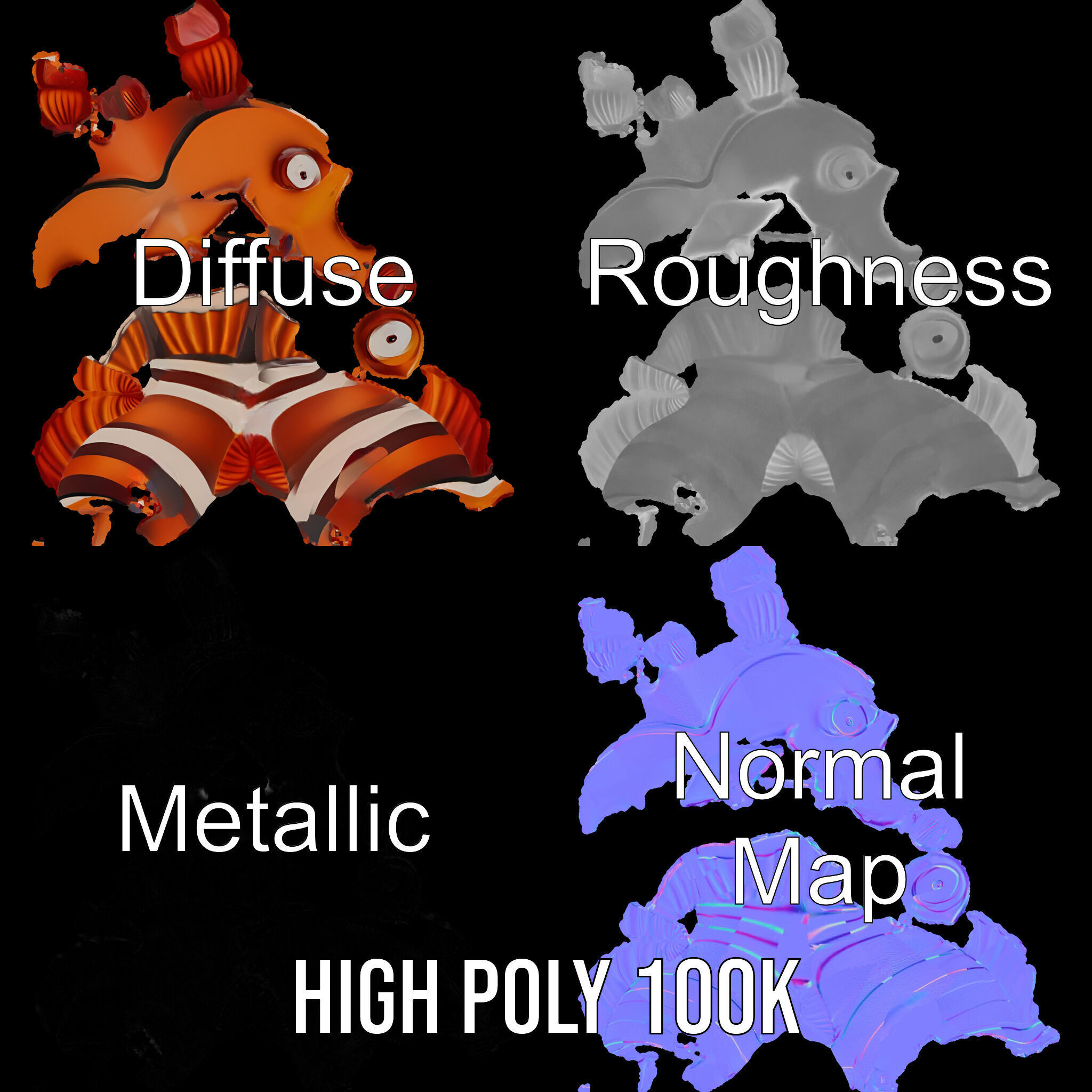 Cute Clownfish Cartoon Model Pack Low-poly 3D model_3