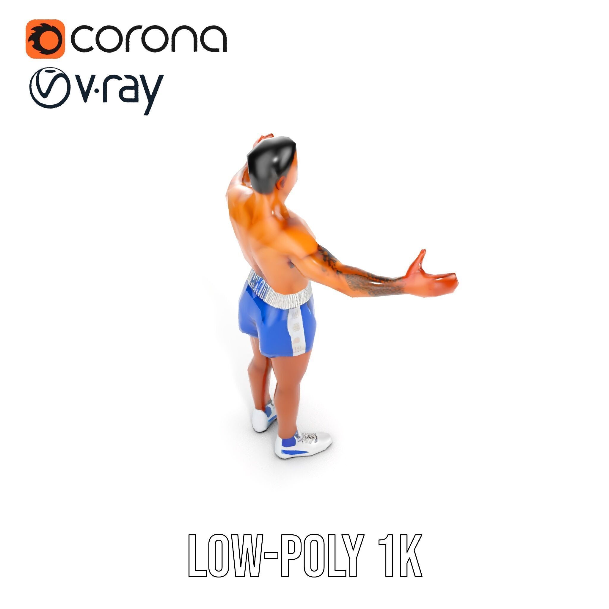 Boxer D Character Model Rigged and Animated Low-poly 3D model_7