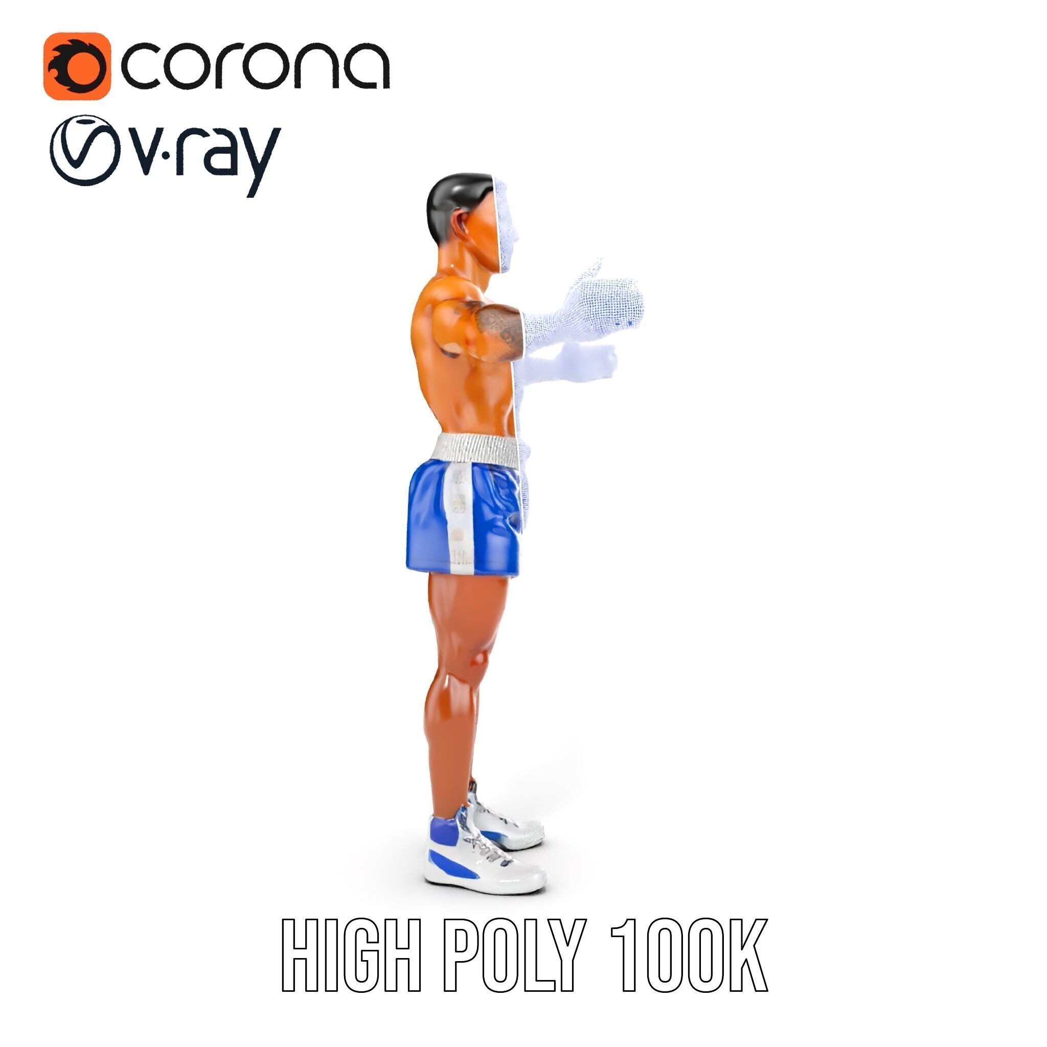 Boxer D Character Model Rigged and Animated Low-poly 3D model_40