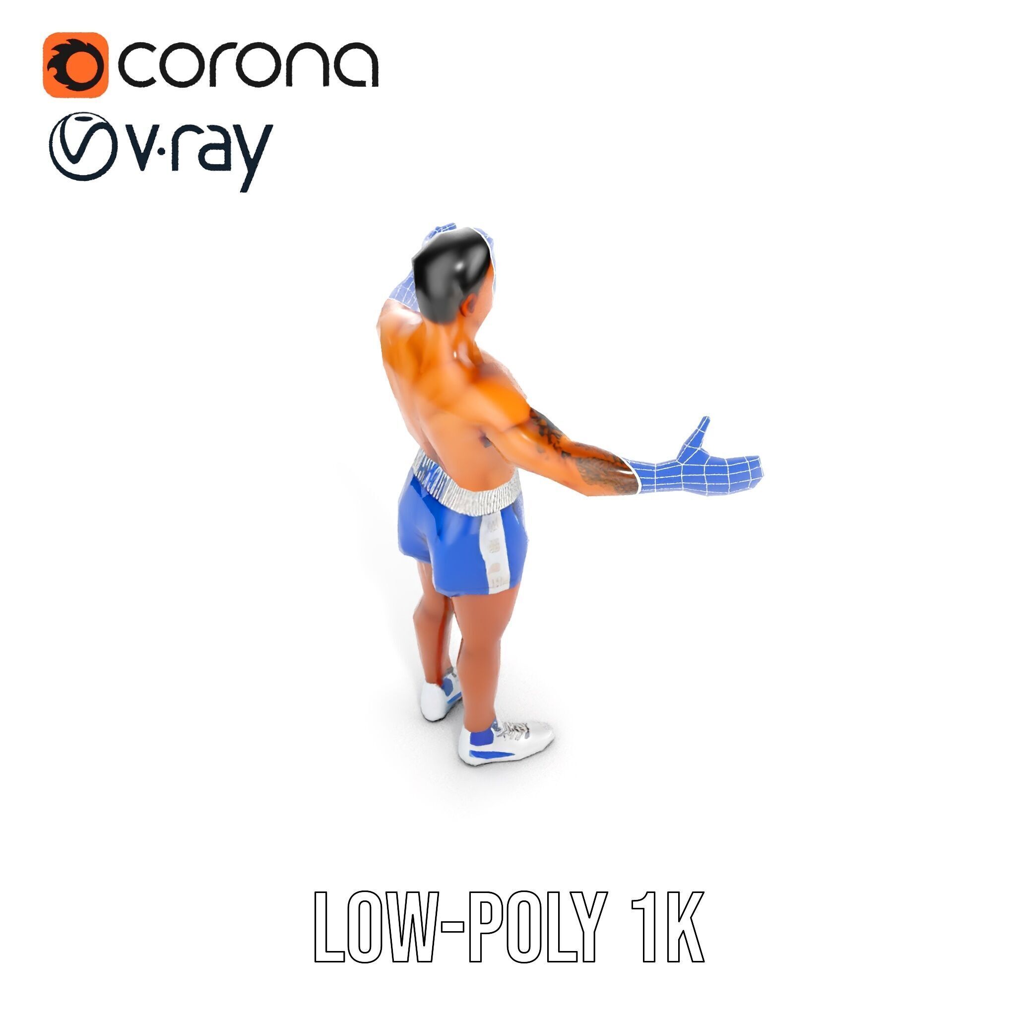 Boxer D Character Model Rigged and Animated Low-poly 3D model_29