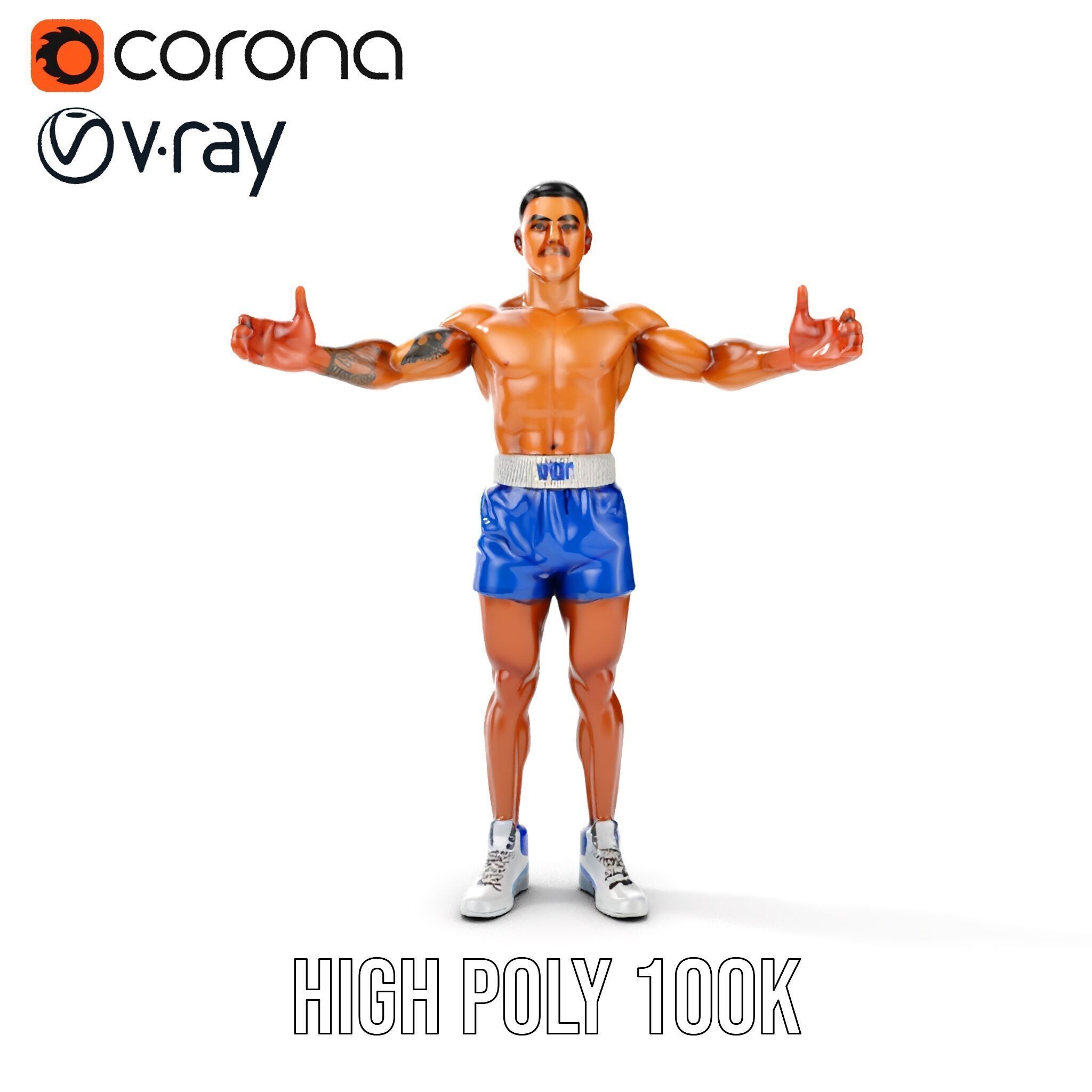 Boxer D Character Model Rigged and Animated Low-poly 3D model_19