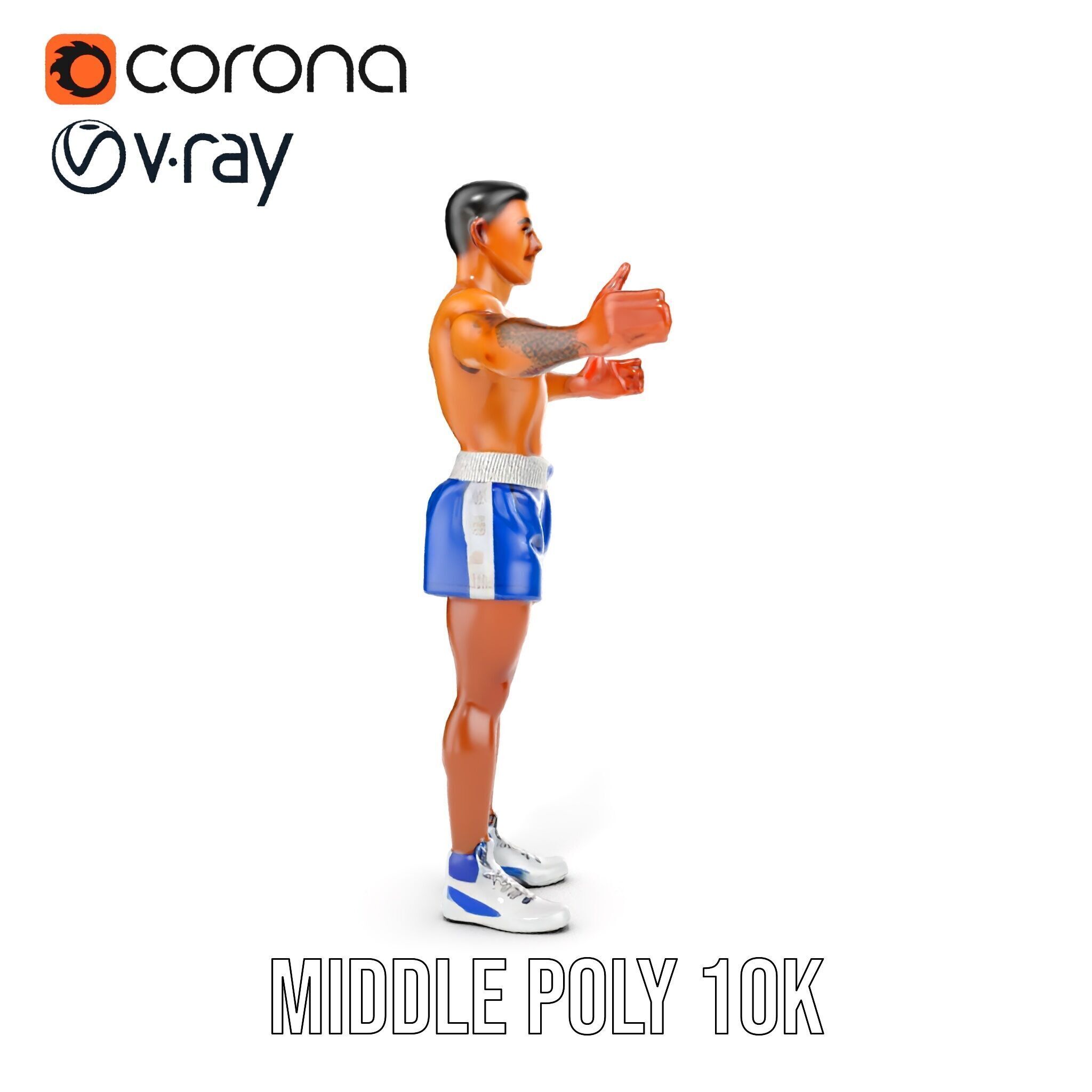 Boxer D Character Model Rigged and Animated Low-poly 3D model_36