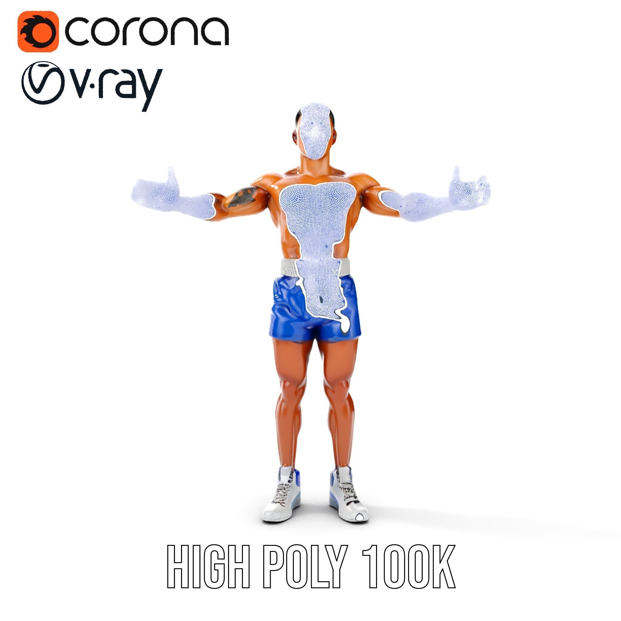 Boxer D Character Model Rigged and Animated Low-poly 3D model_35