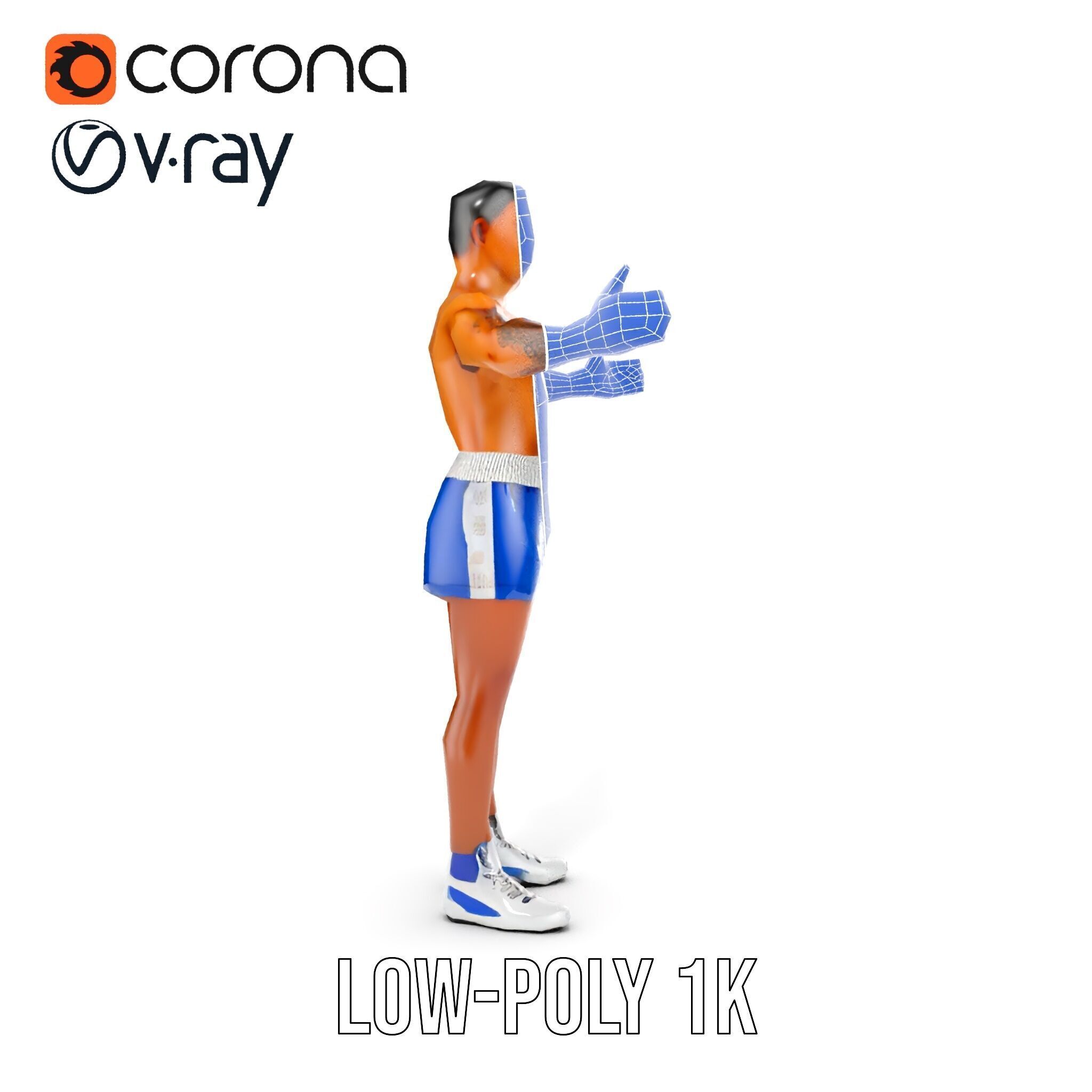 Boxer D Character Model Rigged and Animated Low-poly 3D model_31