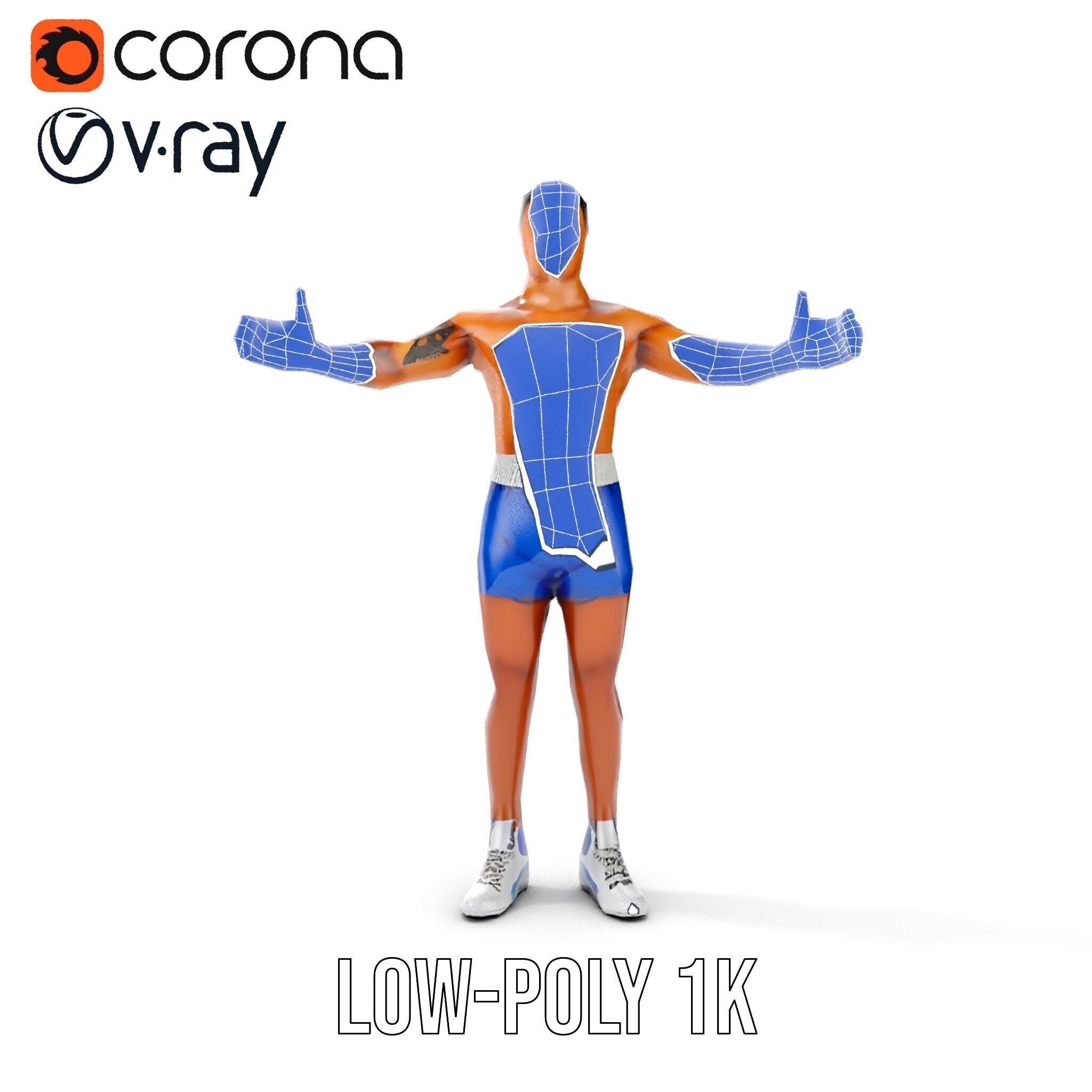 Boxer D Character Model Rigged and Animated Low-poly 3D model_24