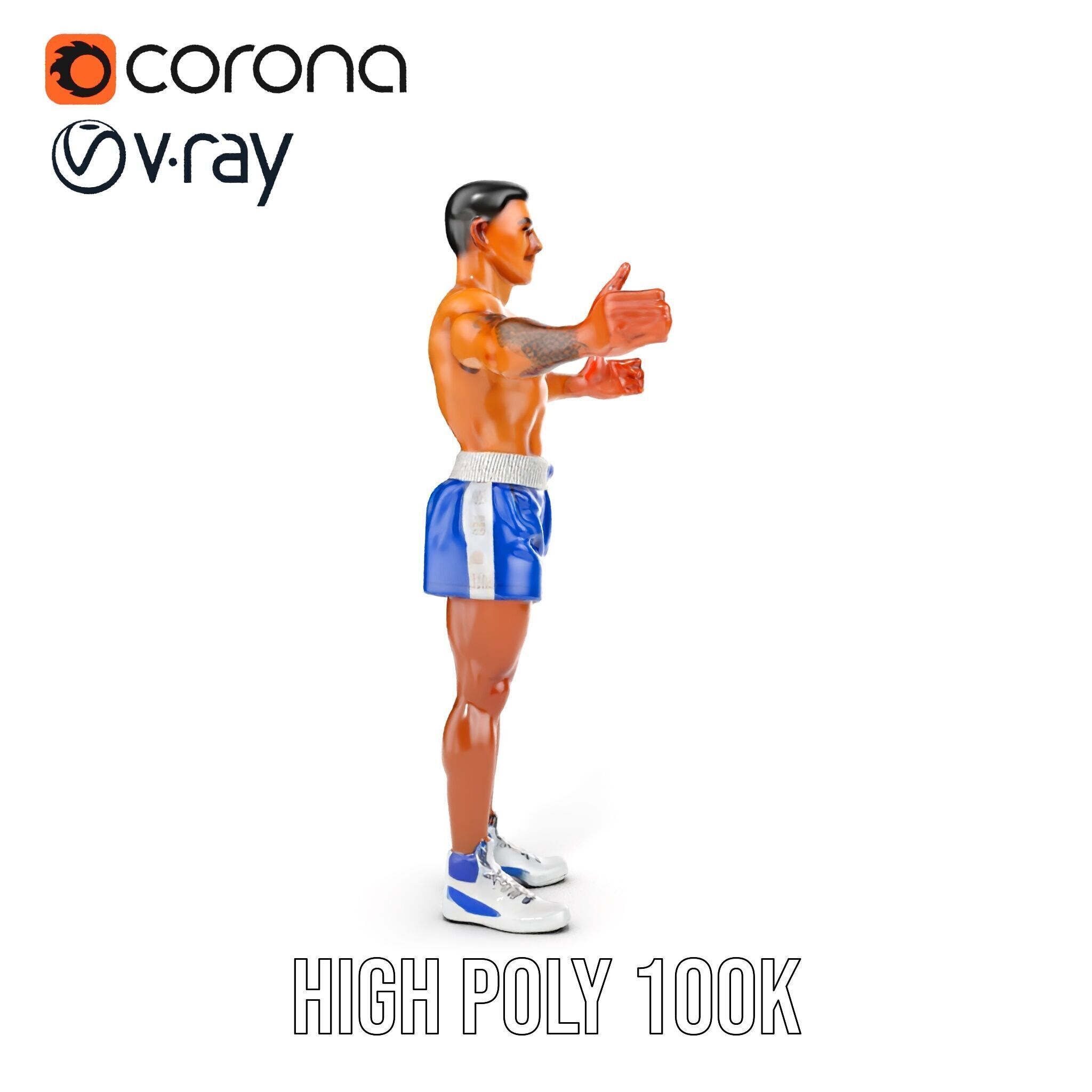 Boxer D Character Model Rigged and Animated Low-poly 3D model_22