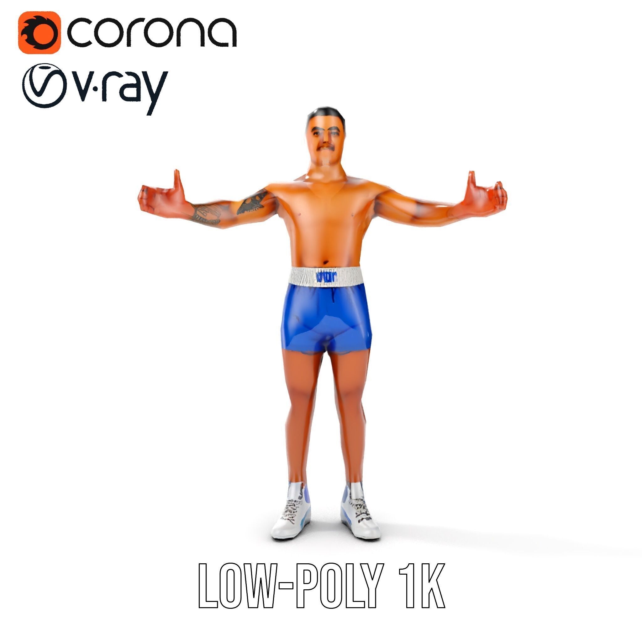 Boxer D Character Model Rigged and Animated Low-poly 3D model_13