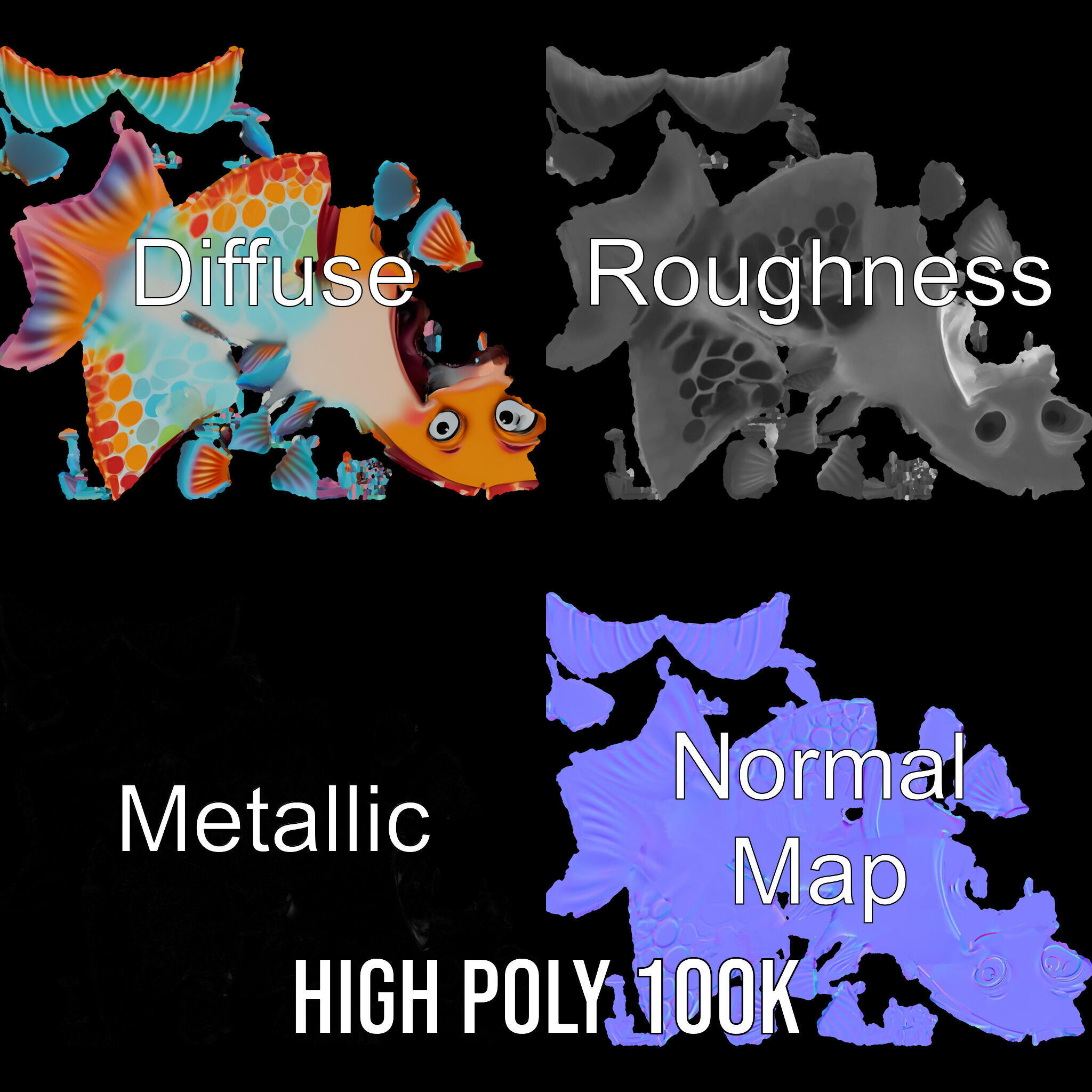 Cartoon Fish Model Pack with Vibrant Colors Low-poly 3D model_3