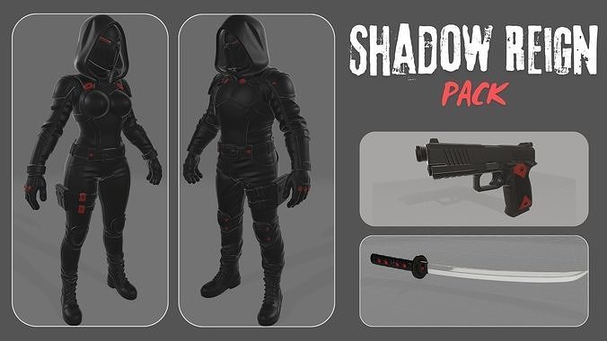 Shadow Reign Pack Characters and Weapons Low-poly 3D model