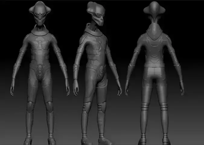 High Poly Alien humanoid in three different poses 3D model