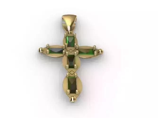 Emerald Baguette Cross Pendant