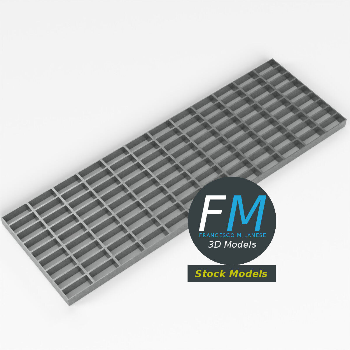 Rectangular steel grating panel 3D model_2