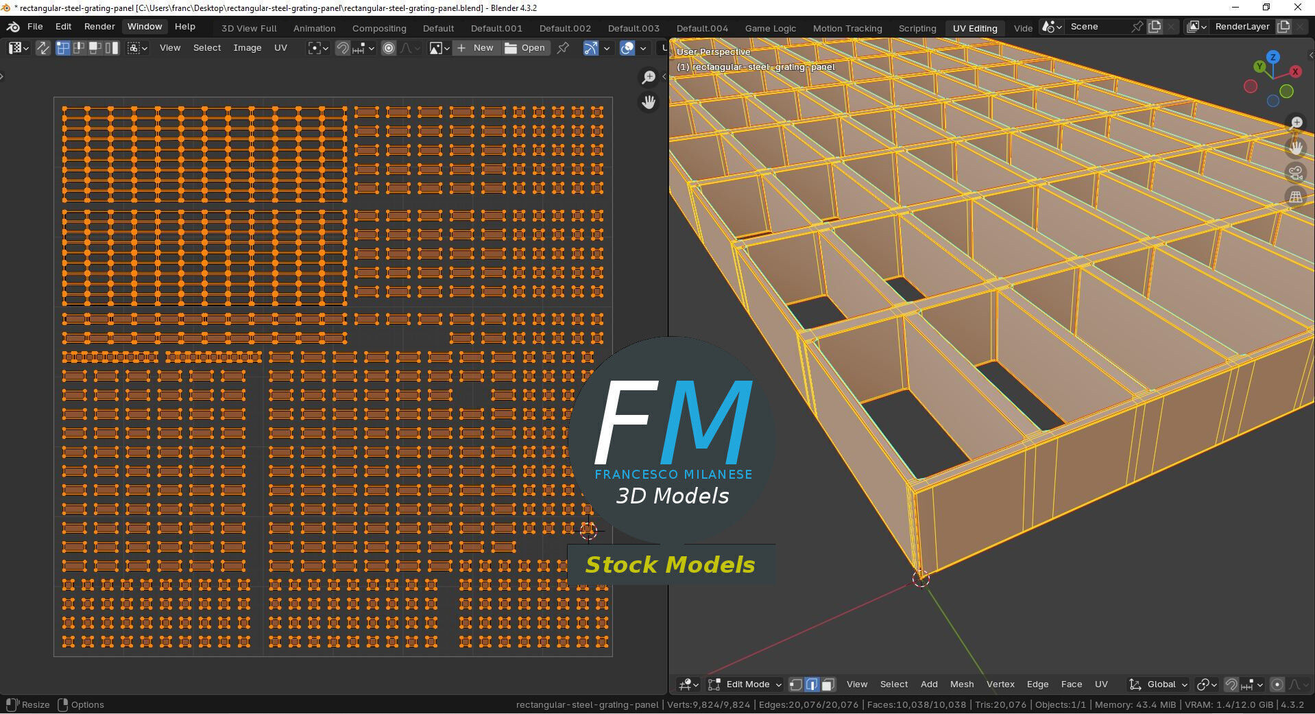 Rectangular steel grating panel 3D model_10