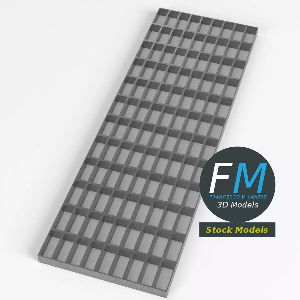Rectangular steel grating panel 3D model_0