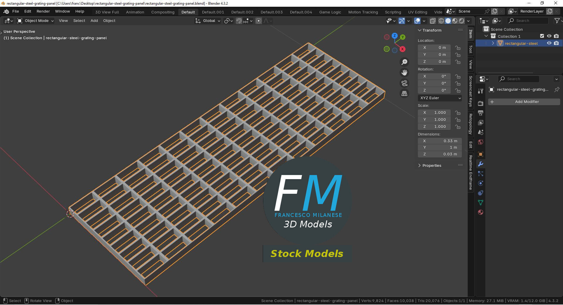 Rectangular steel grating panel 3D model_9