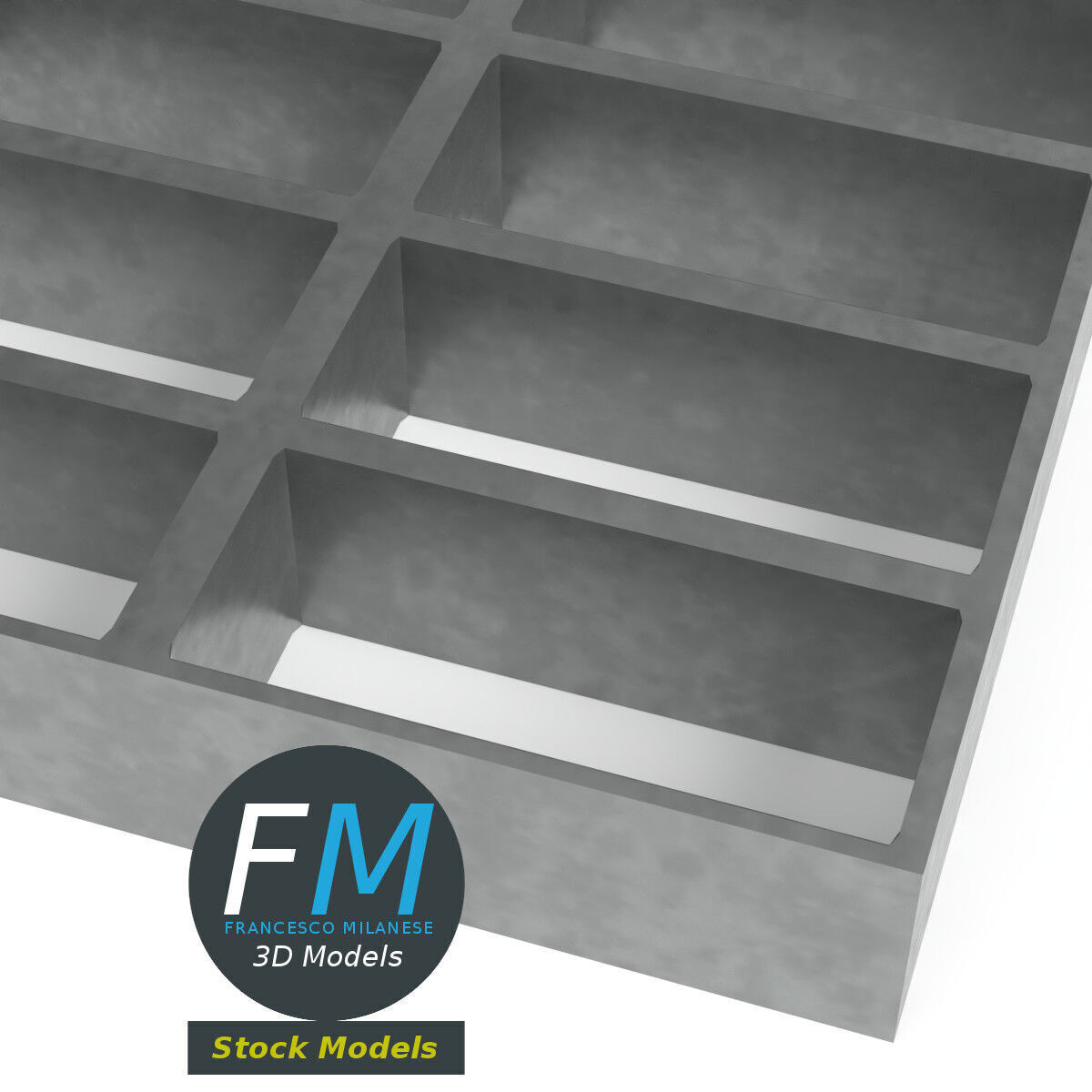 Rectangular steel grating panel 3D model_4