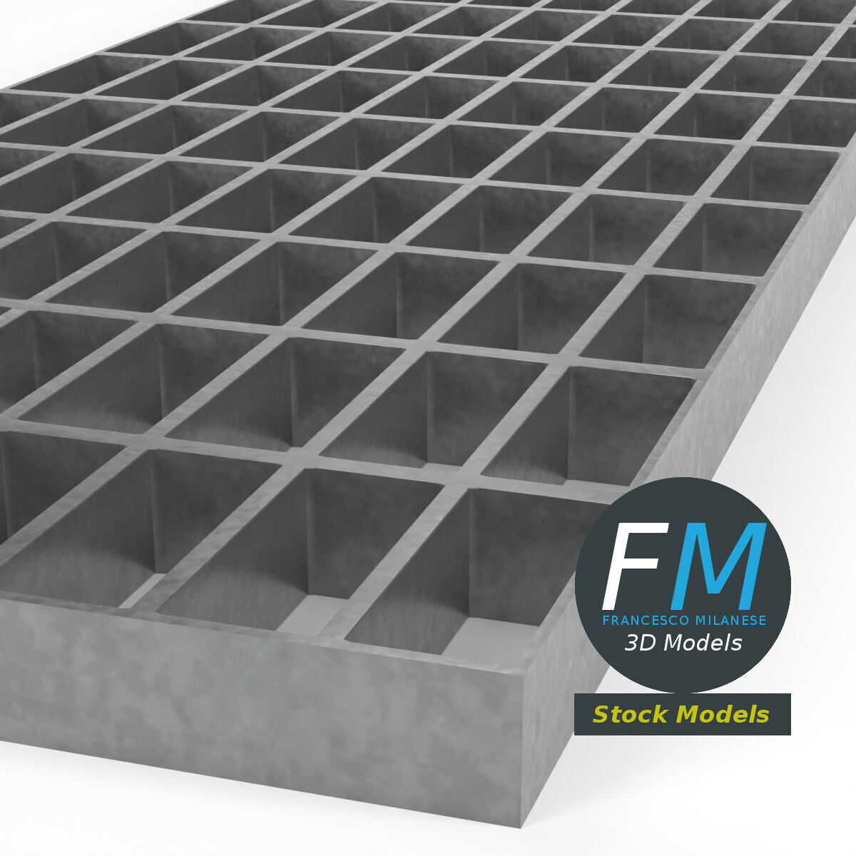 Rectangular steel grating panel 3D model_3