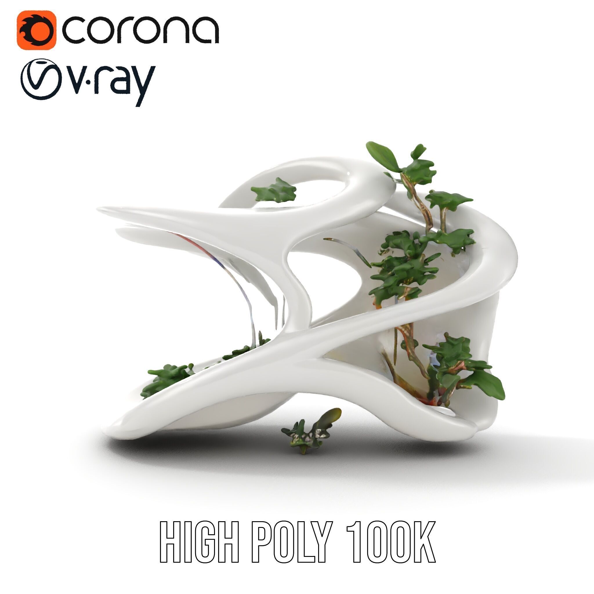 Abstract Organic Planter Model Pack with Integrated Foliage Low-poly 3D model_15