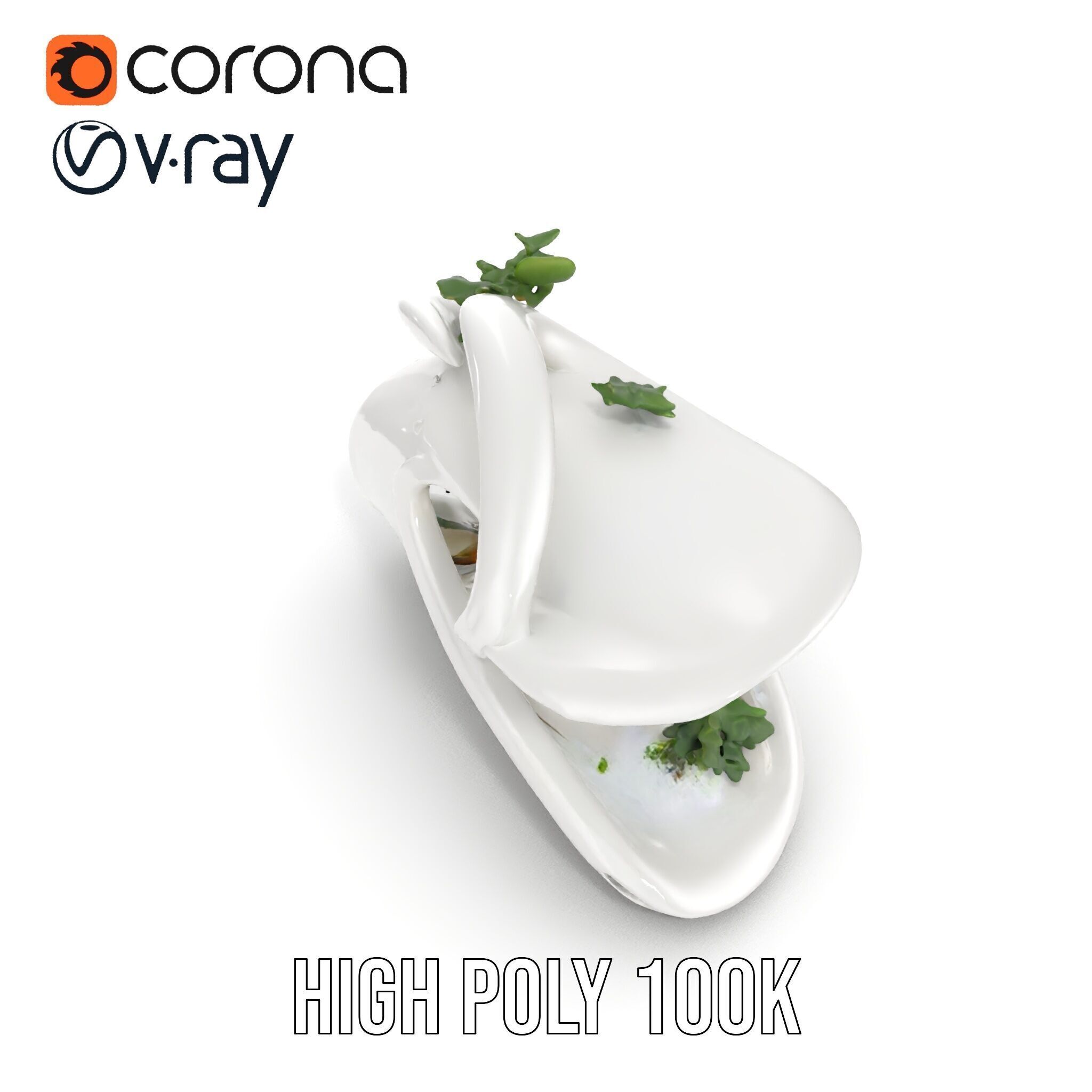 Abstract Organic Planter Model Pack with Integrated Foliage Low-poly 3D model_24