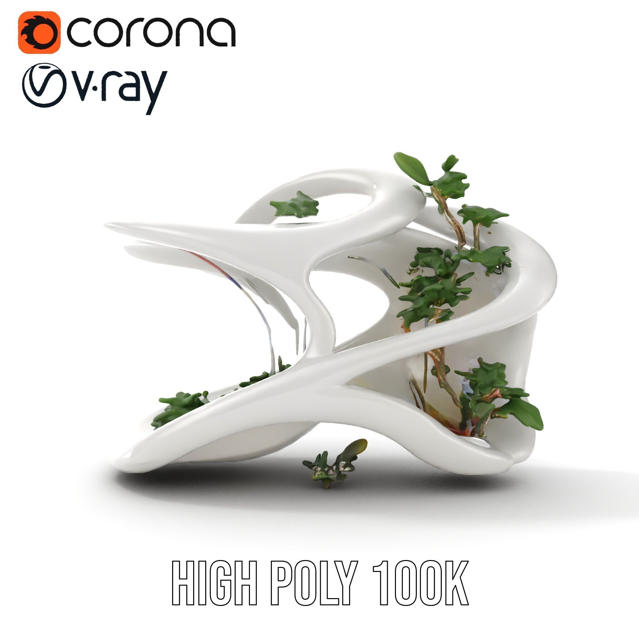Abstract Organic Planter Model Pack with Integrated Foliage Low-poly 3D model_13