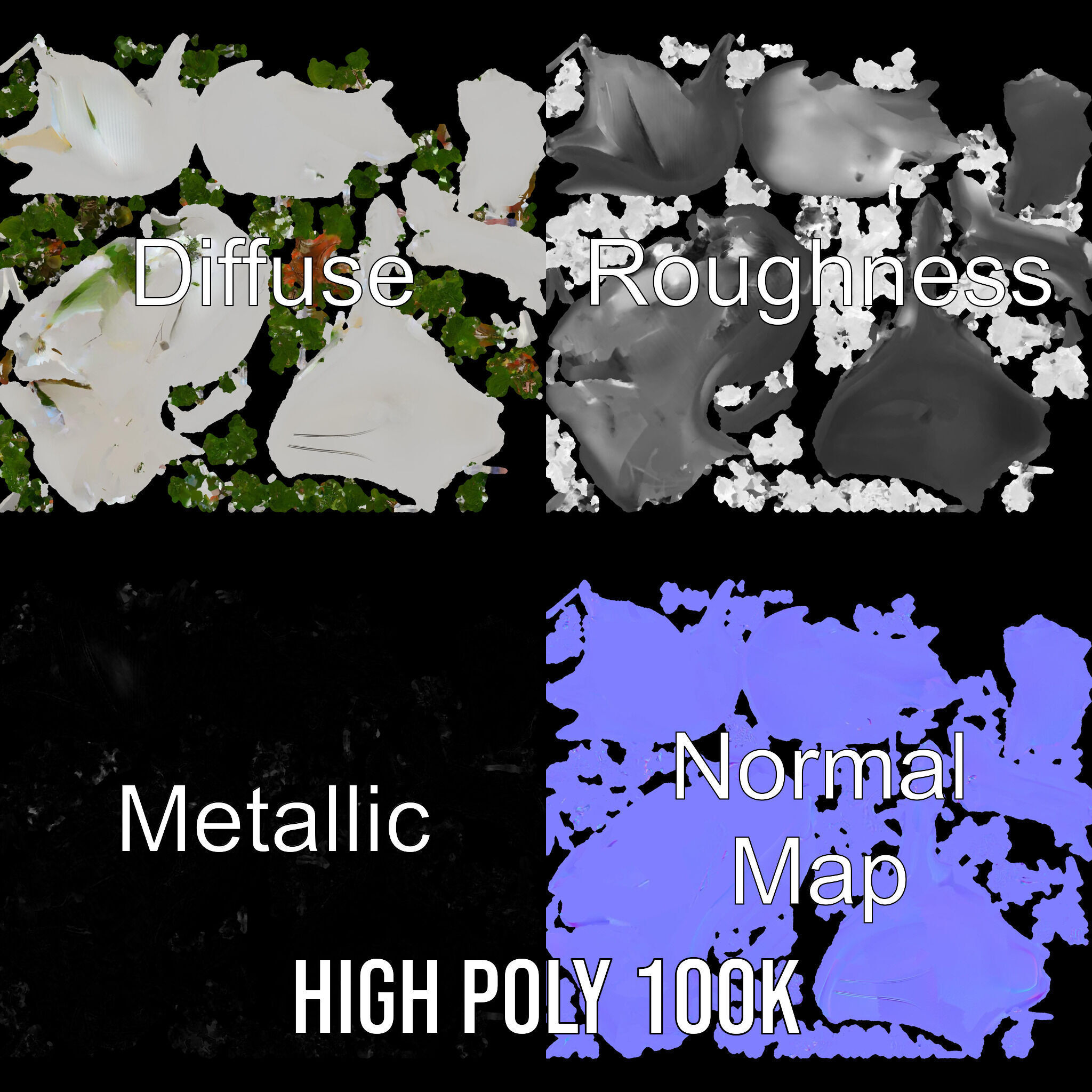 Abstract Organic Planter Model Pack with Integrated Foliage Low-poly 3D model_3
