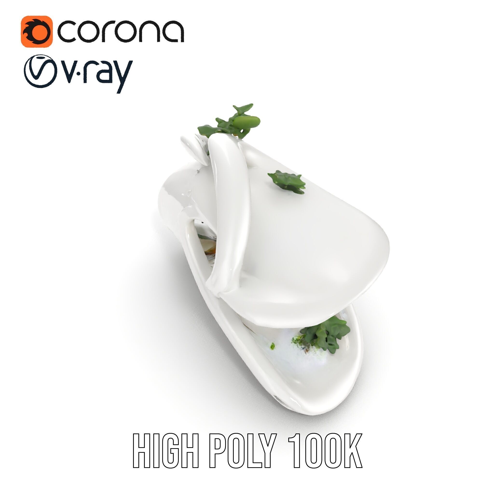 Abstract Organic Planter Model Pack with Integrated Foliage Low-poly 3D model_23