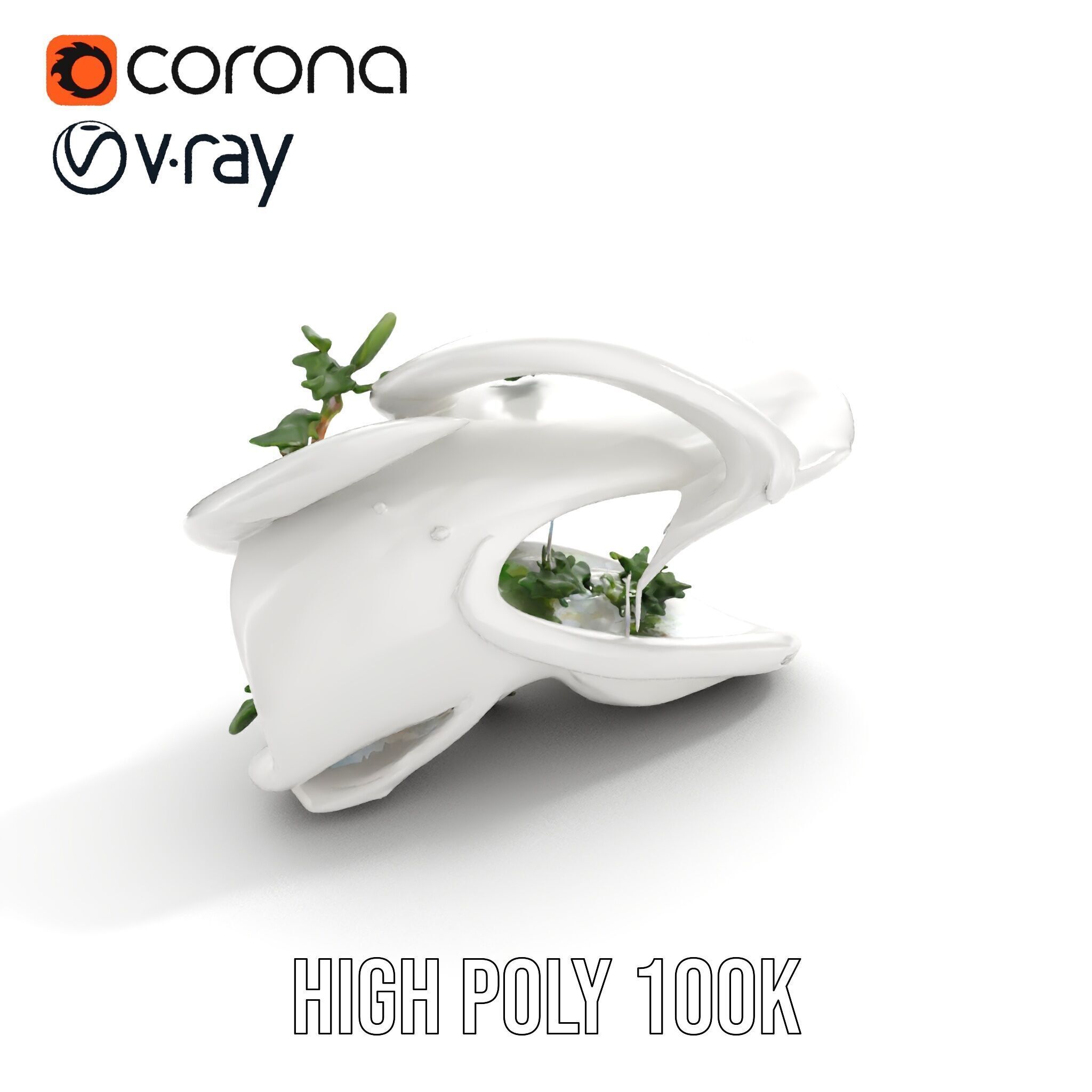 Abstract Organic Planter Model Pack with Integrated Foliage Low-poly 3D model_21