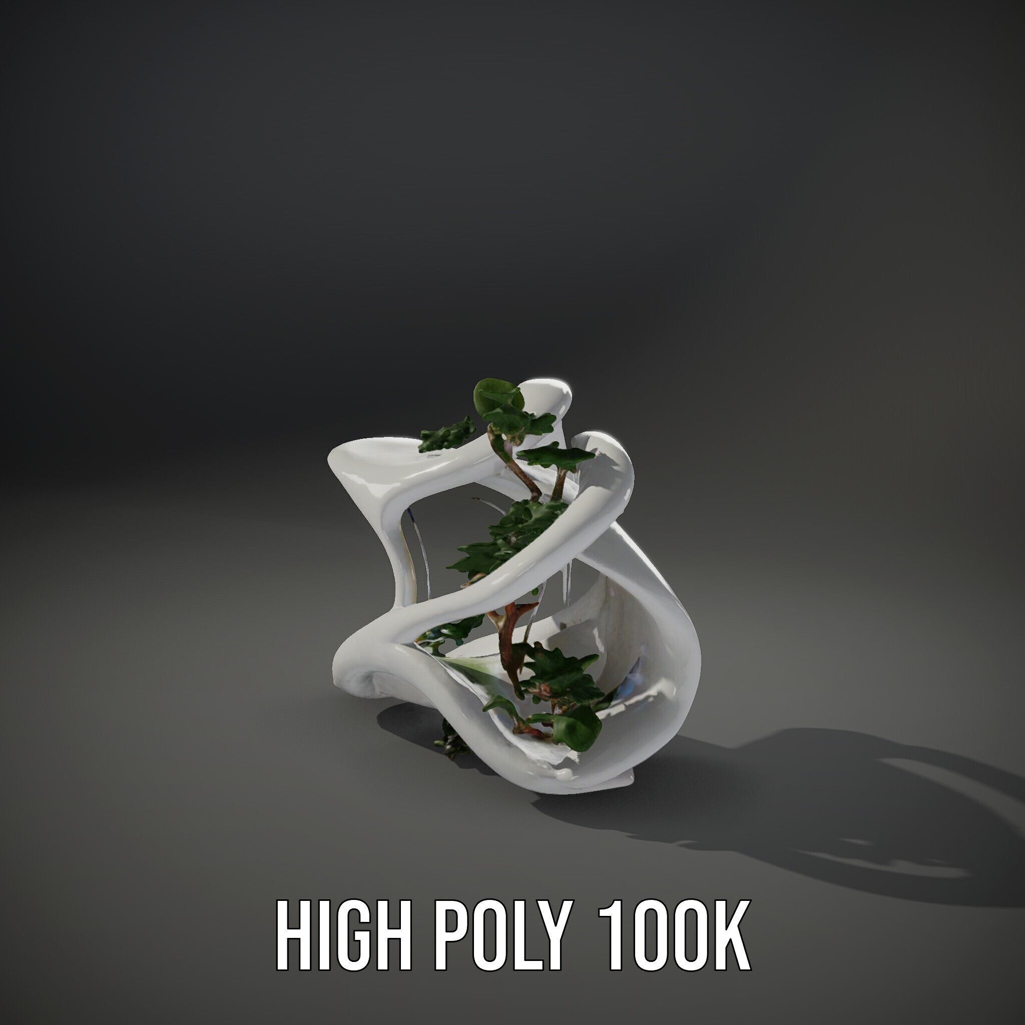 Abstract Organic Planter Model Pack with Integrated Foliage Low-poly 3D model_14