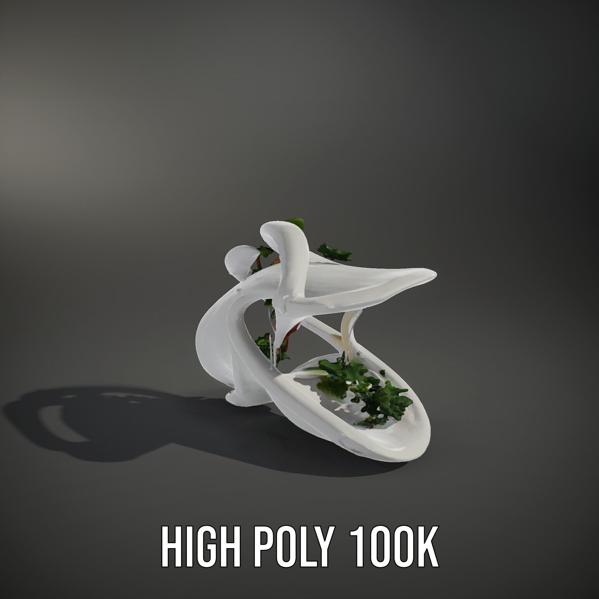 Abstract Organic Planter Model Pack with Integrated Foliage Low-poly 3D model_8