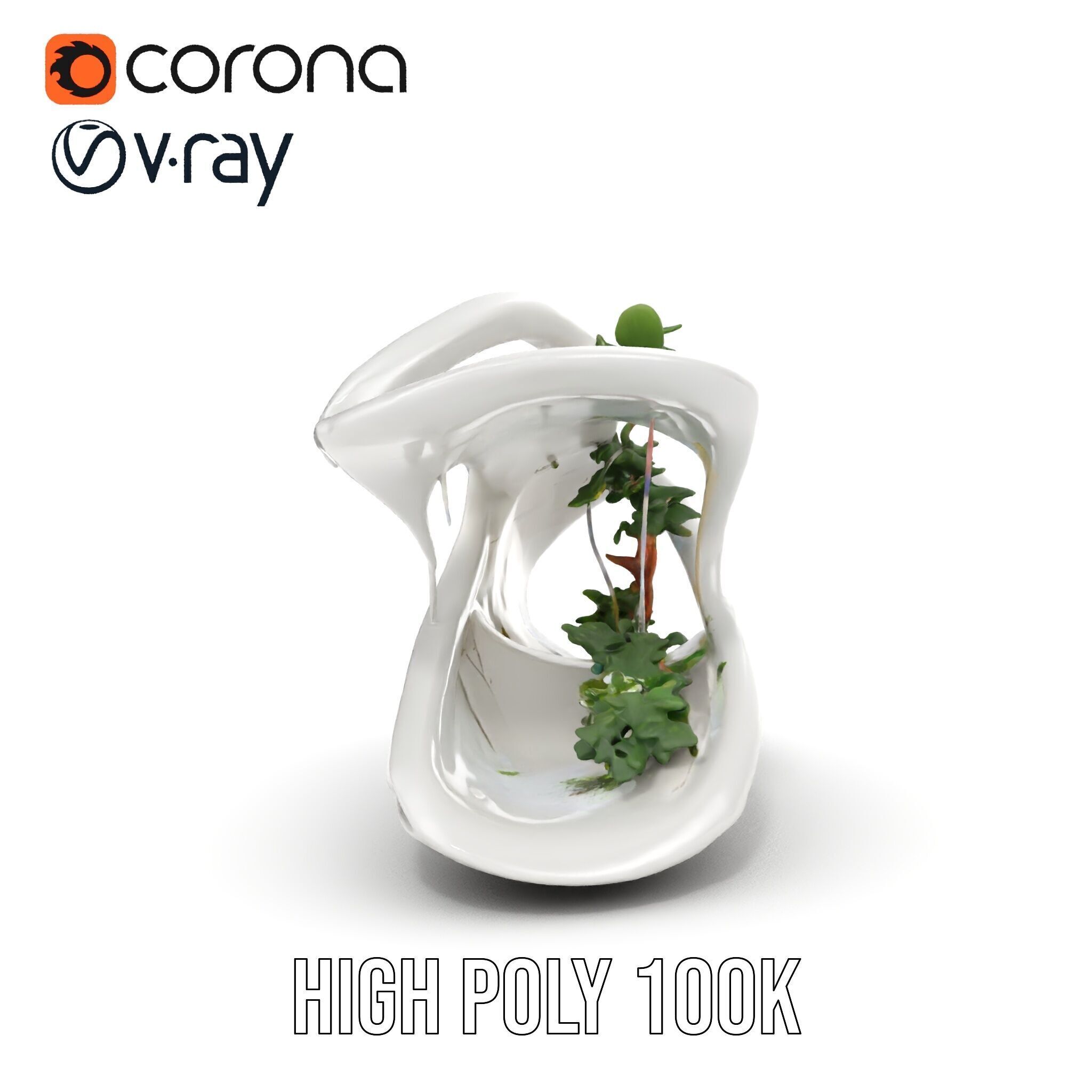 Abstract Organic Planter Model Pack with Integrated Foliage Low-poly 3D model_27