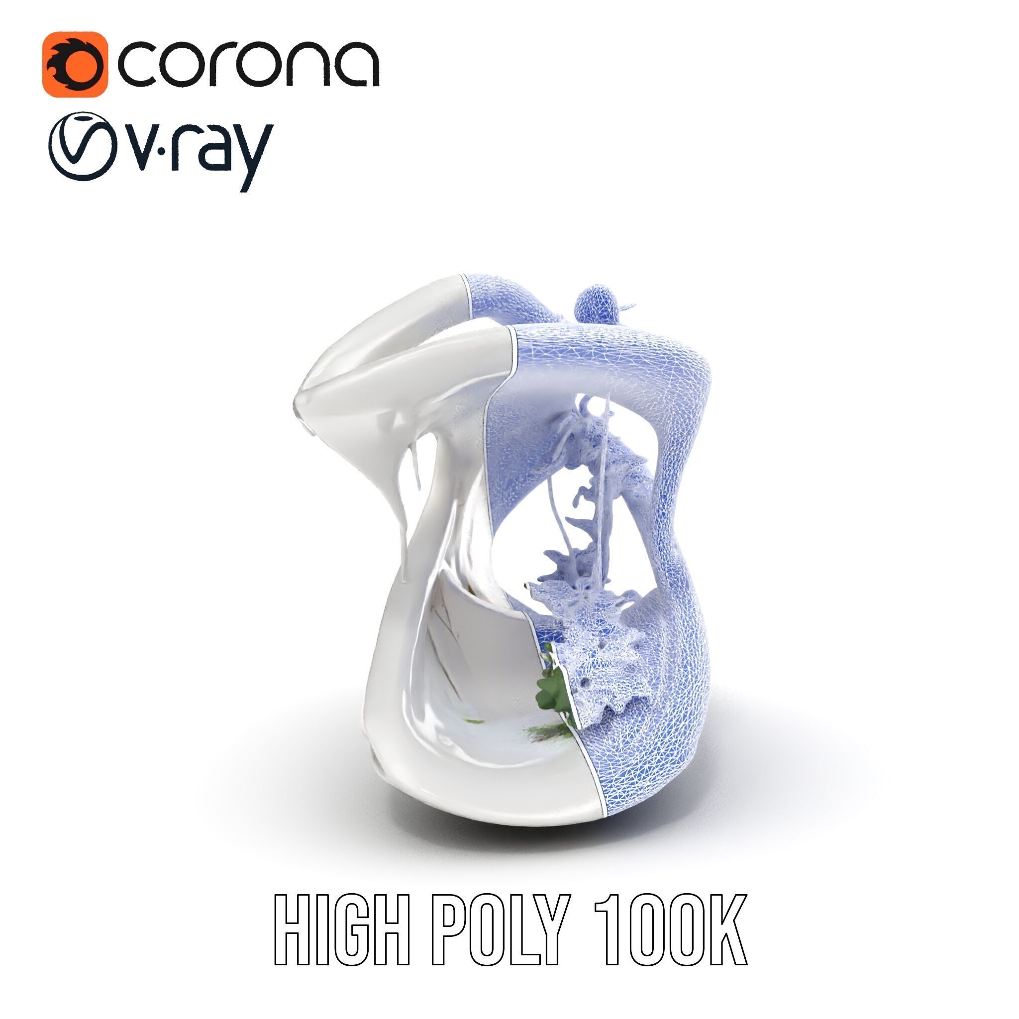 Abstract Organic Planter Model Pack with Integrated Foliage Low-poly 3D model_38