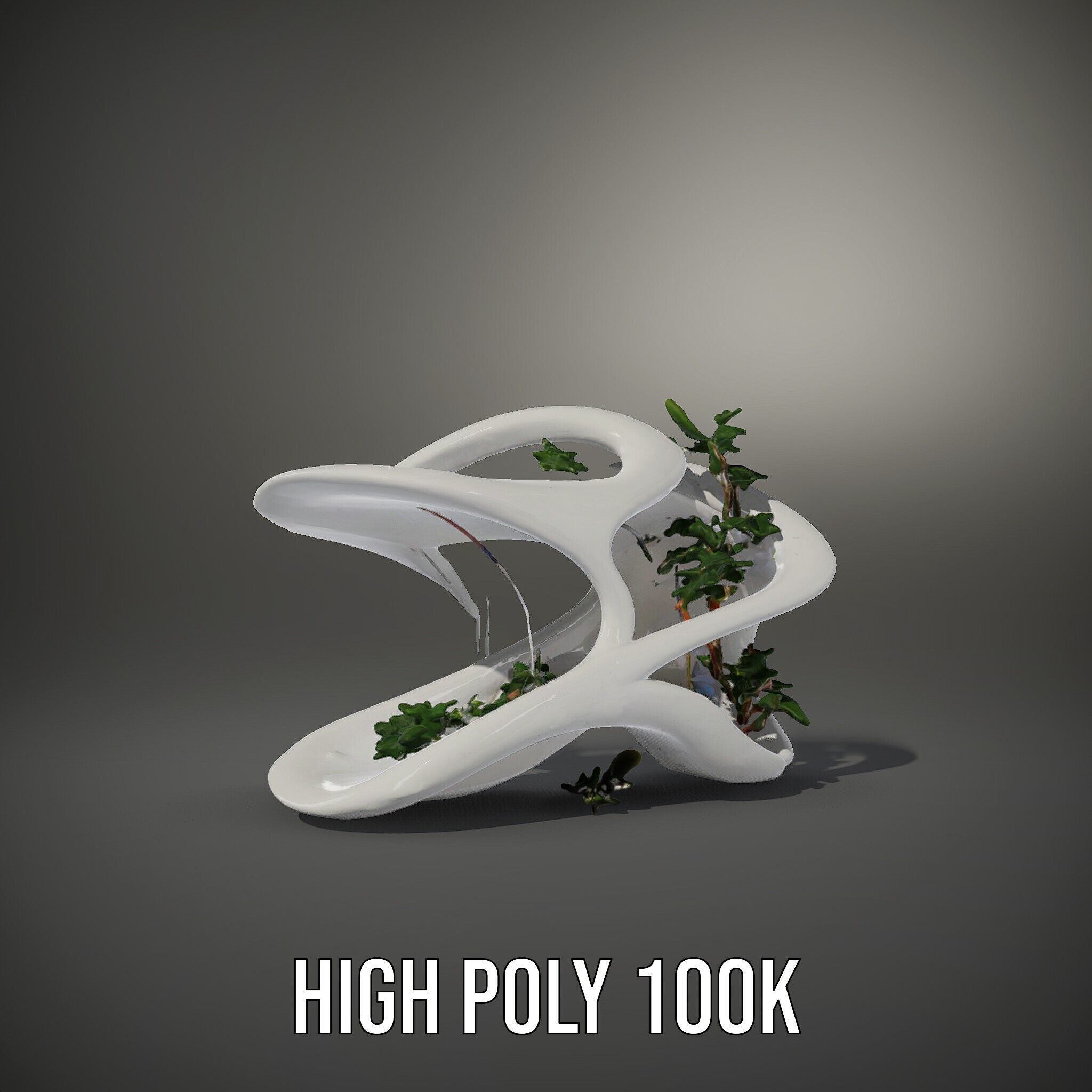 Abstract Organic Planter Model Pack with Integrated Foliage Low-poly 3D model_11