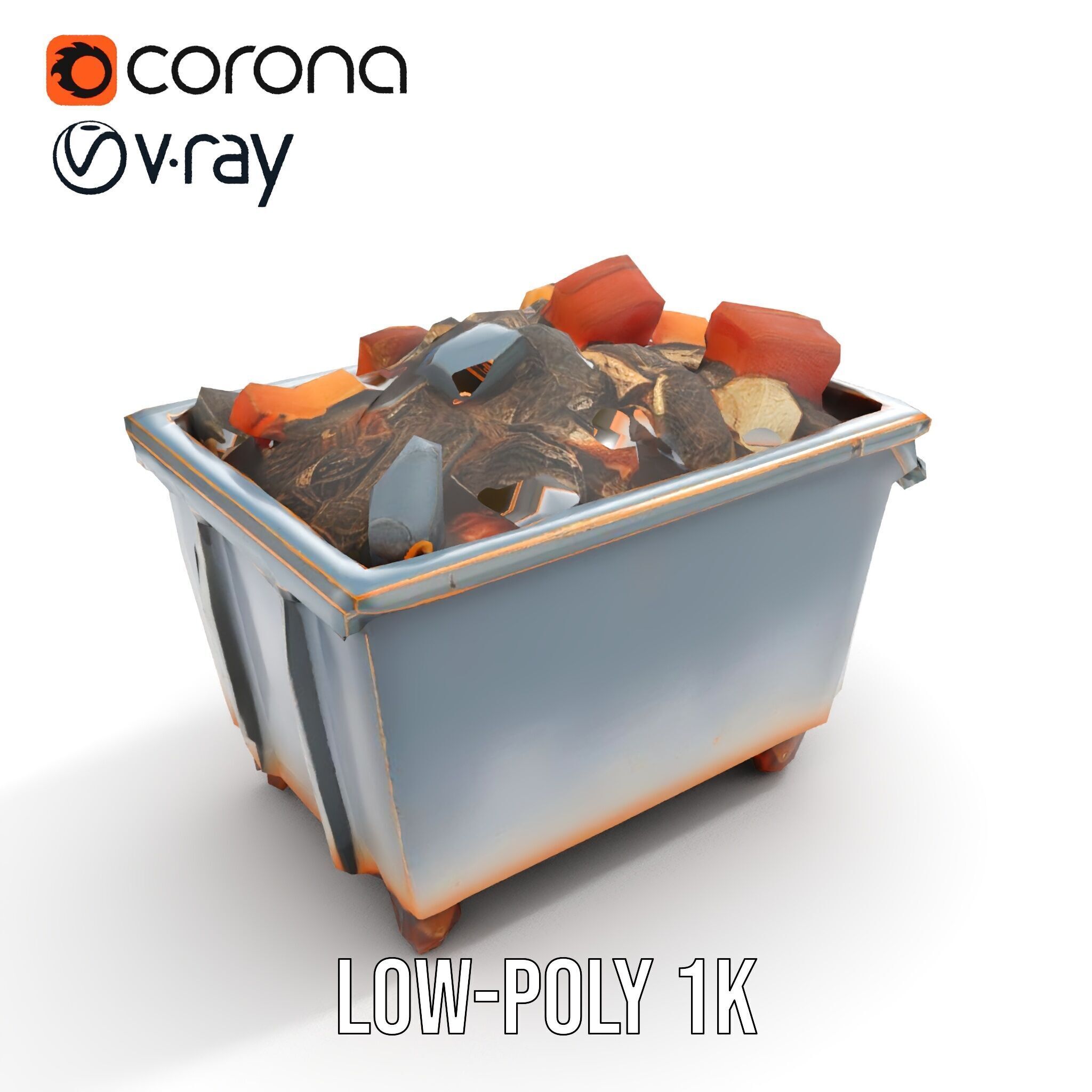 Industrial Dumpster with Bricks Model Pack Low-poly 3D model_10