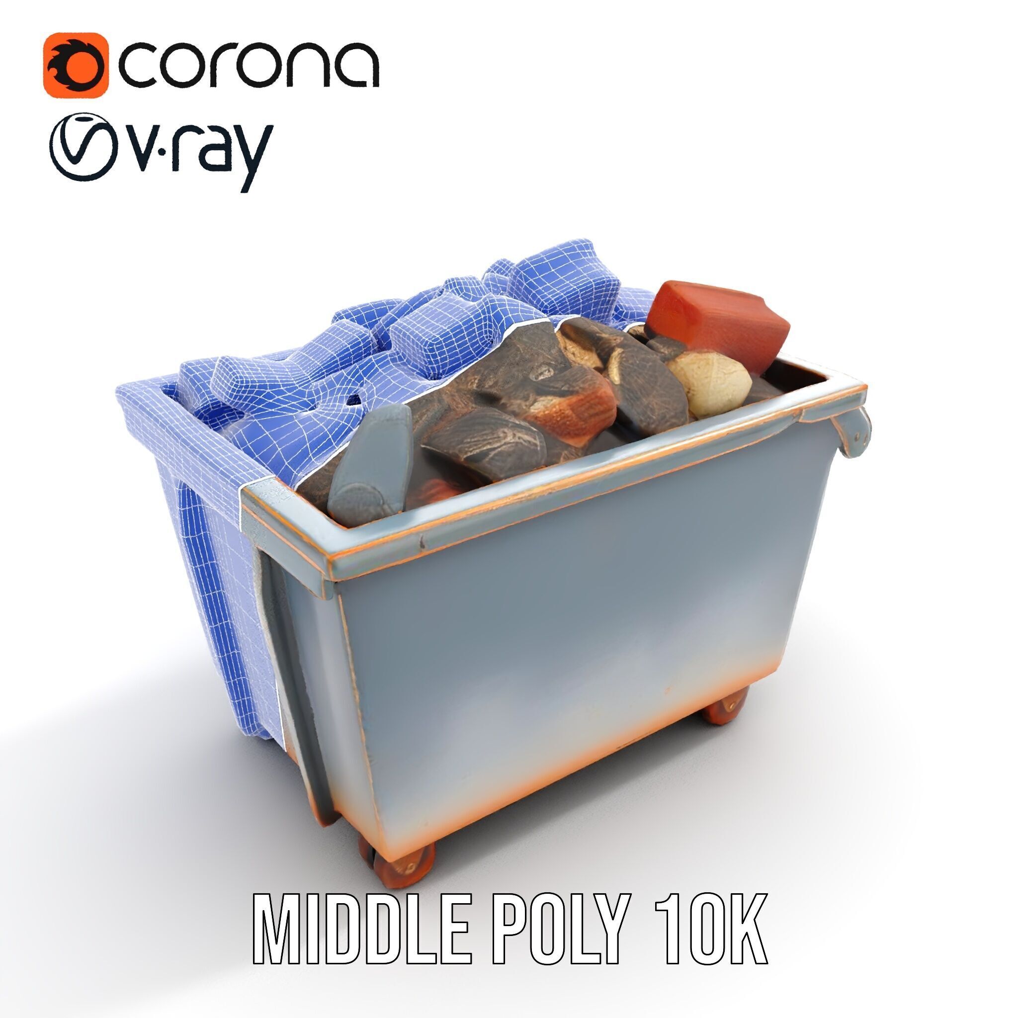 Industrial Dumpster with Bricks Model Pack Low-poly 3D model_12