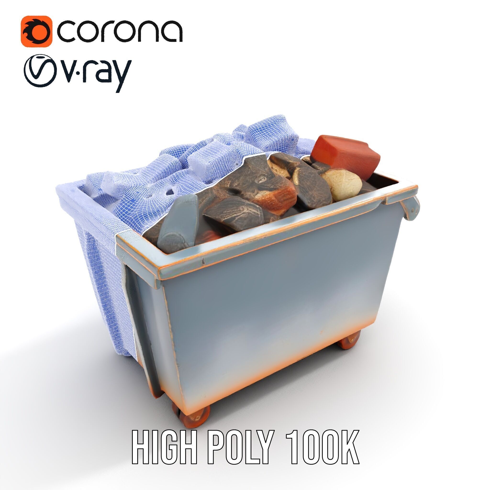 Industrial Dumpster with Bricks Model Pack Low-poly 3D model_35