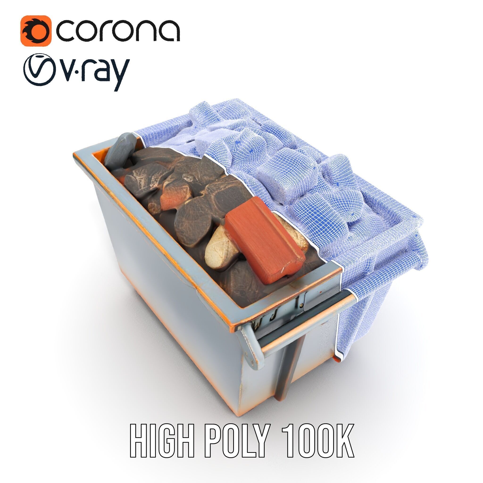 Industrial Dumpster with Bricks Model Pack Low-poly 3D model_38