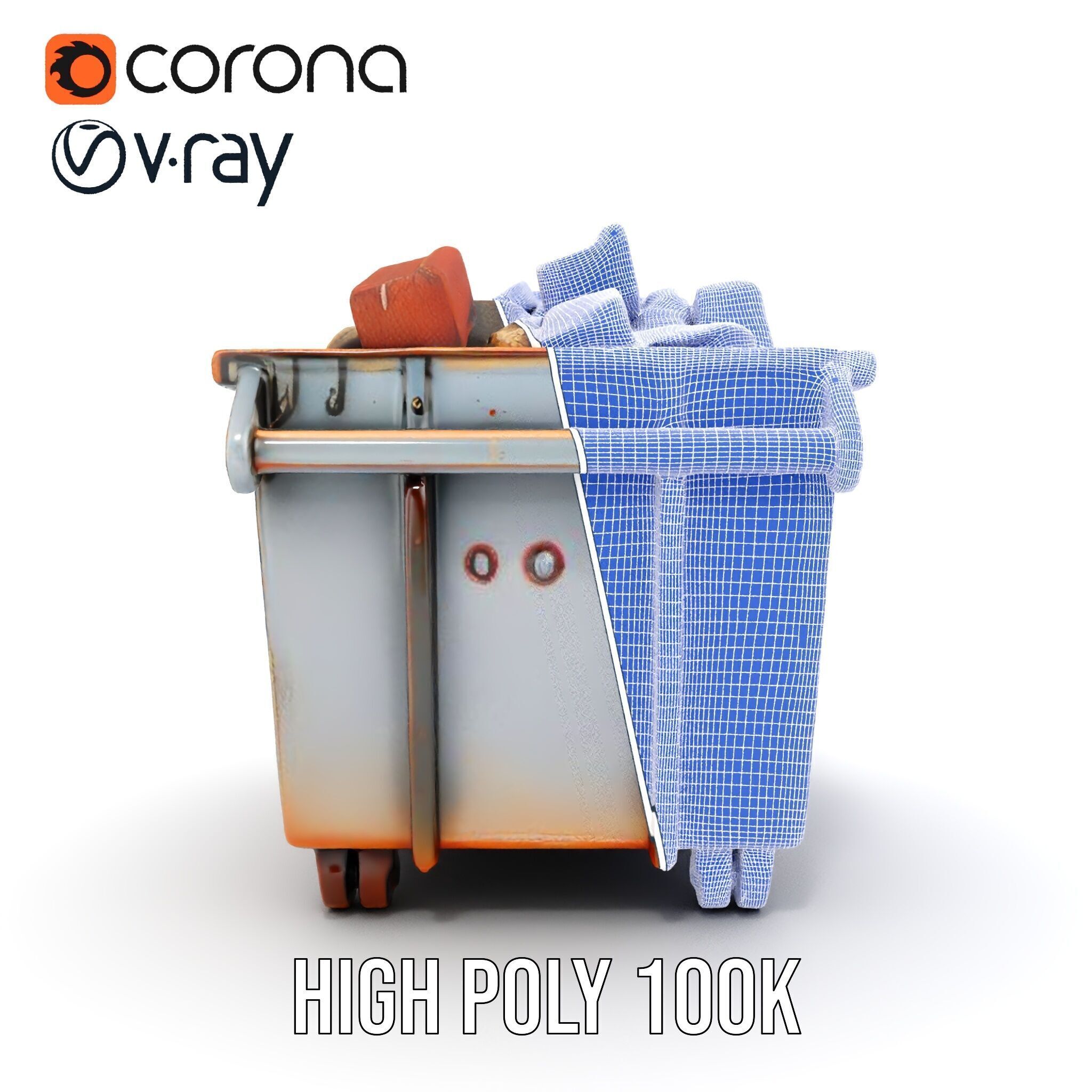 Industrial Dumpster with Bricks Model Pack Low-poly 3D model_36