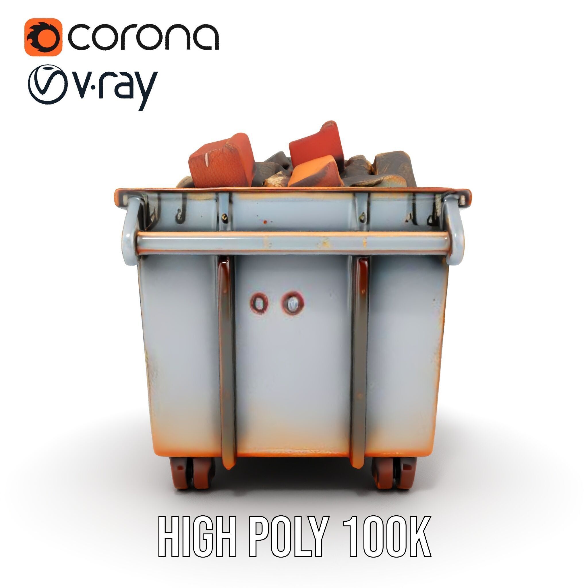 Industrial Dumpster with Bricks Model Pack Low-poly 3D model_24
