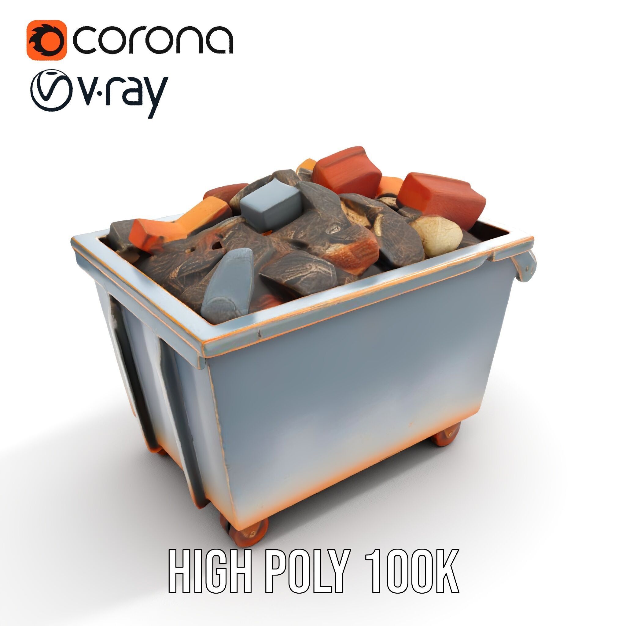 Industrial Dumpster with Bricks Model Pack Low-poly 3D model_19